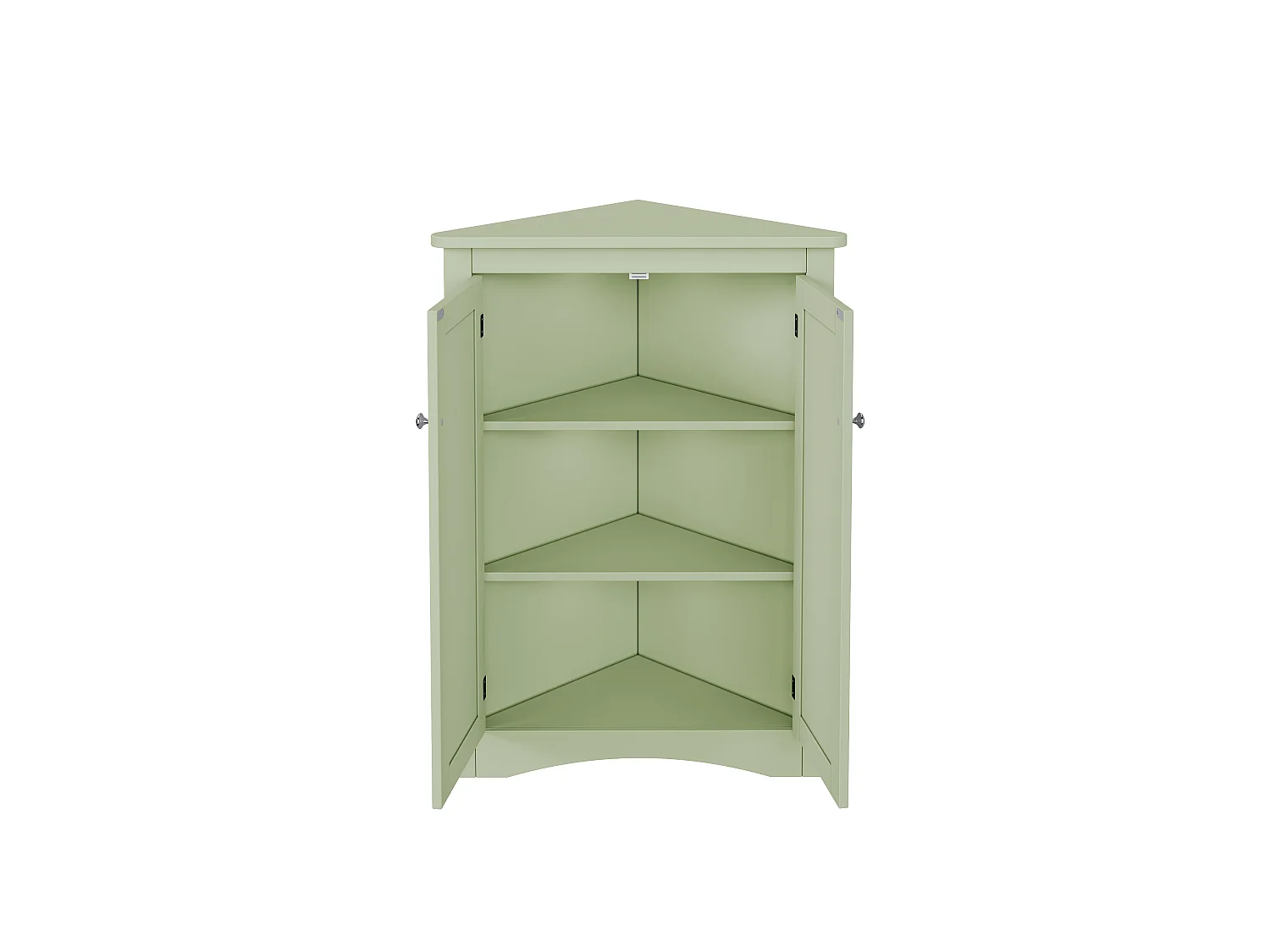 Meuble d'angle vert, 2 portes, 3 étagères, triangulaire, gain de place, pour salle de bain