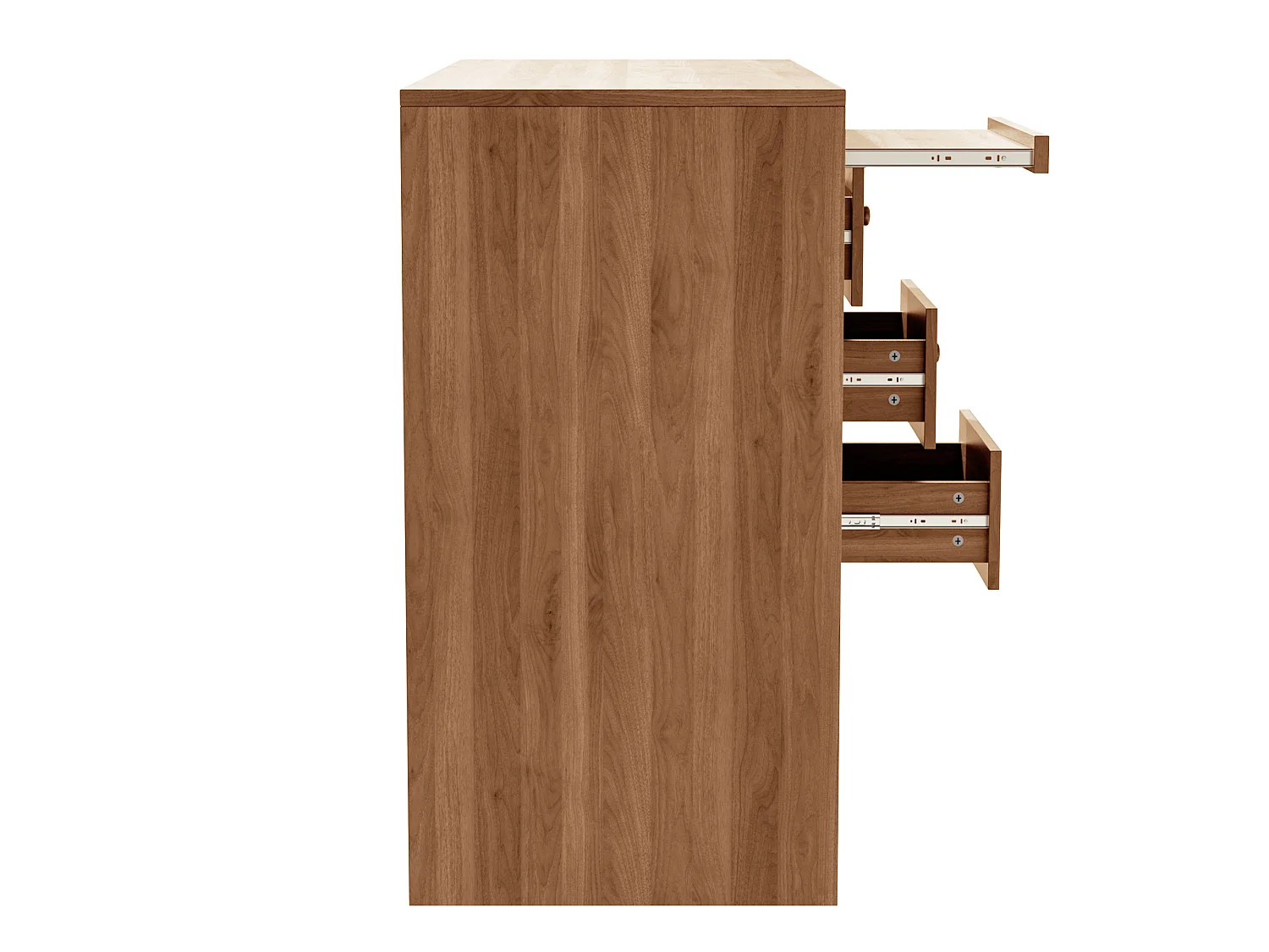 Bureau en bois avec tiroirs, clavier coulissant et rangements, design moderne, télétravail