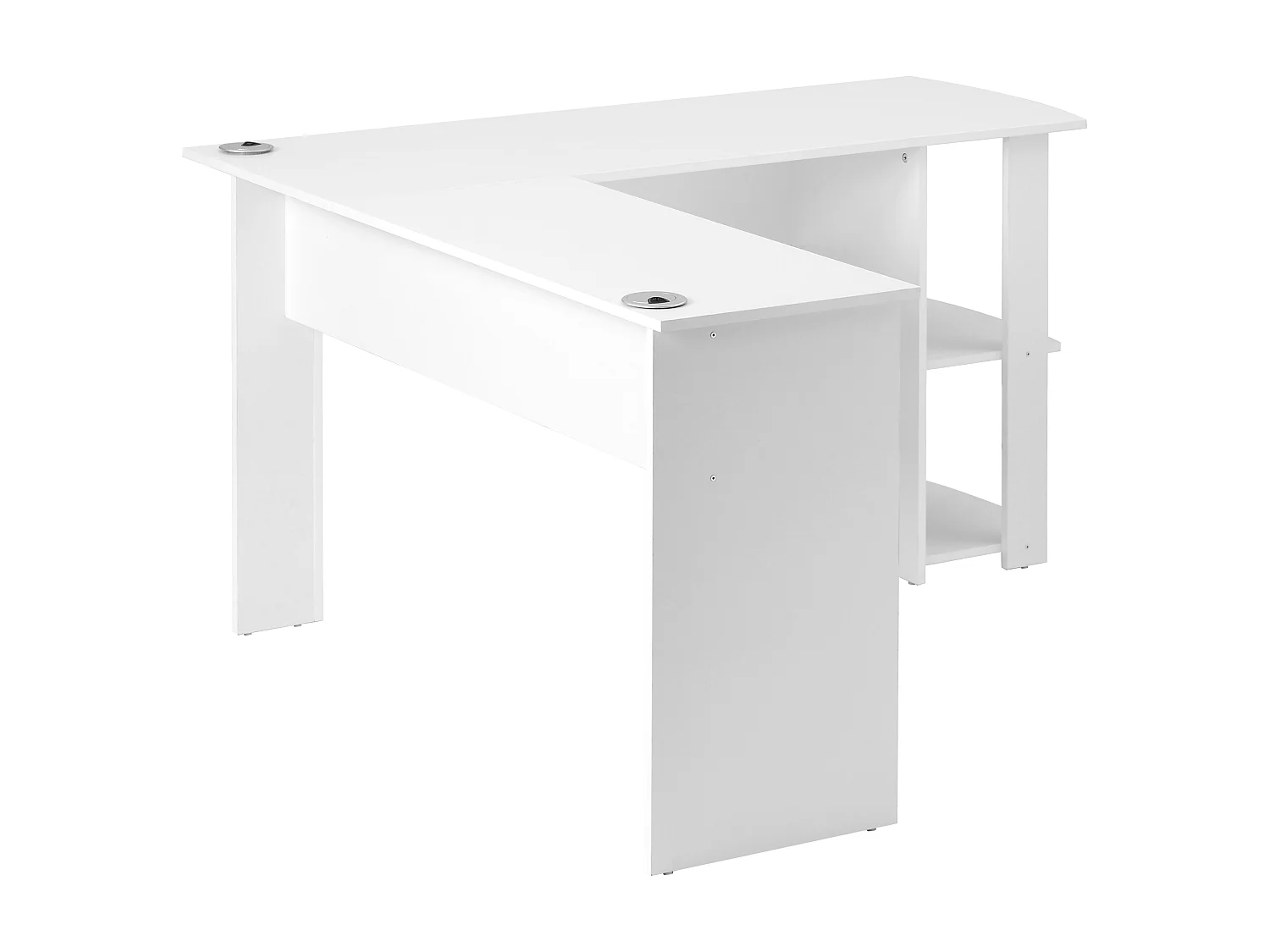 Bureau d'angle blanc 140x140 cm, avec 2 étagères de rangement, design moderne, gain de place