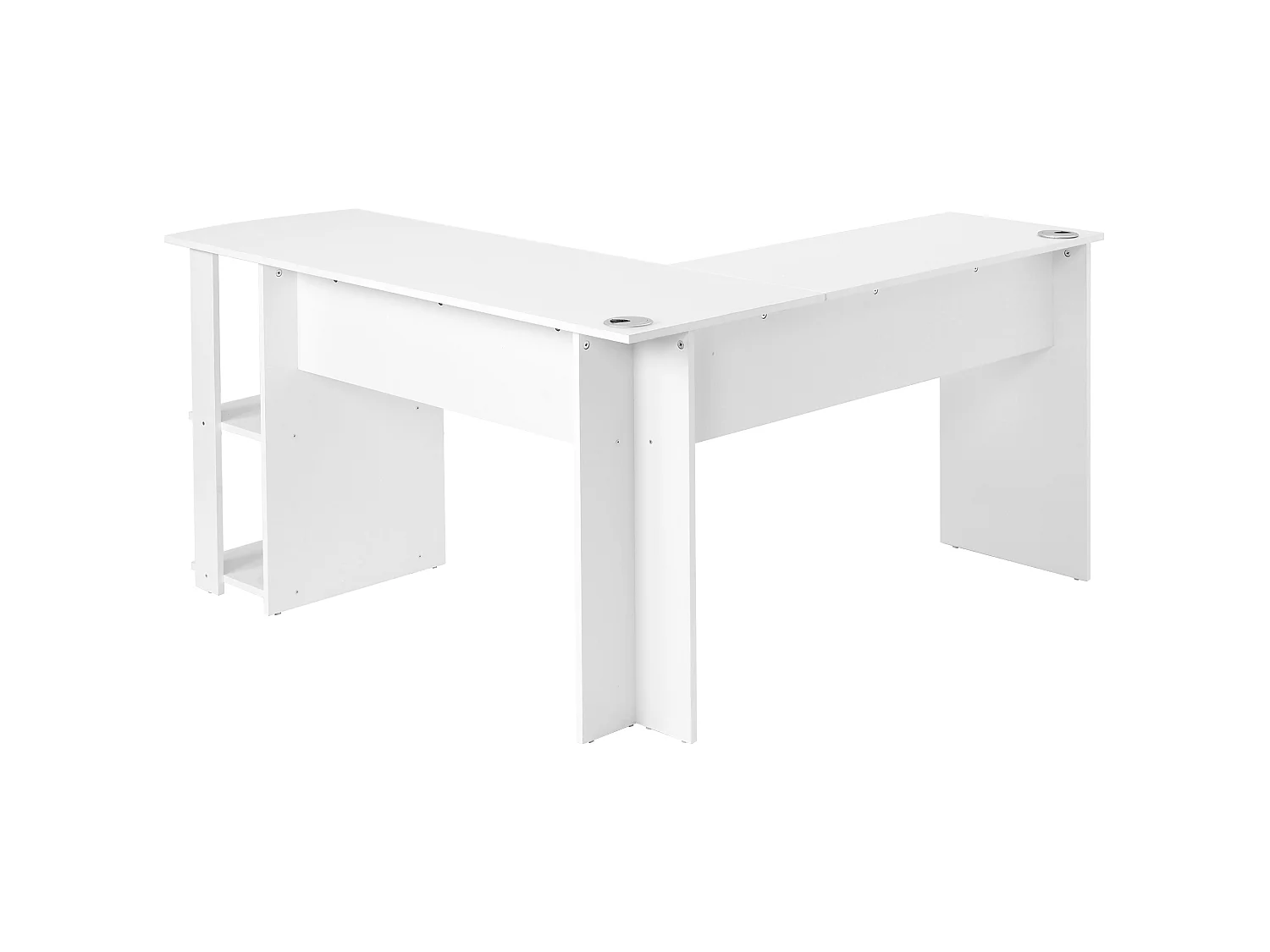 Bureau d'angle blanc 140x140 cm, avec 2 étagères de rangement, design moderne, gain de place