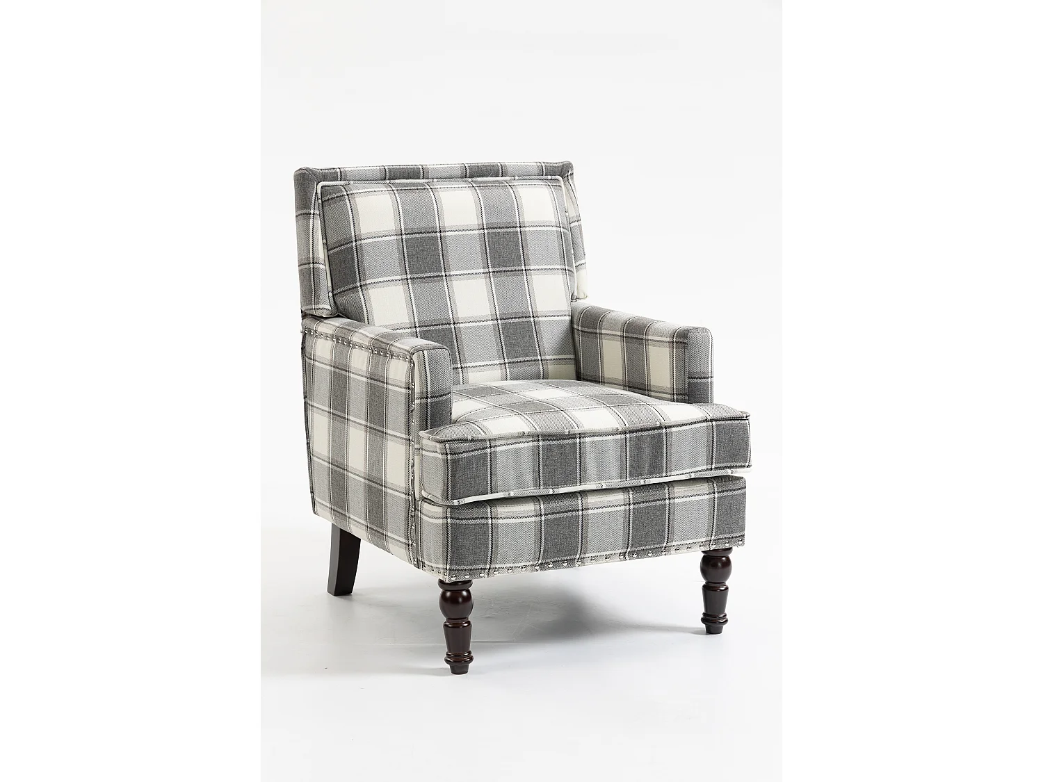 Fauteuil relax vintage capitonné, lin marron, clous décoratifs, pieds bois, pour salon