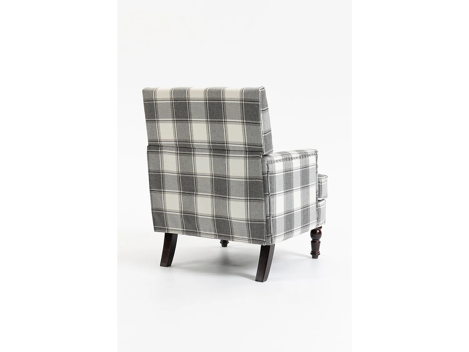 Fauteuil relax vintage capitonné, lin marron, clous décoratifs, pieds bois, pour salon