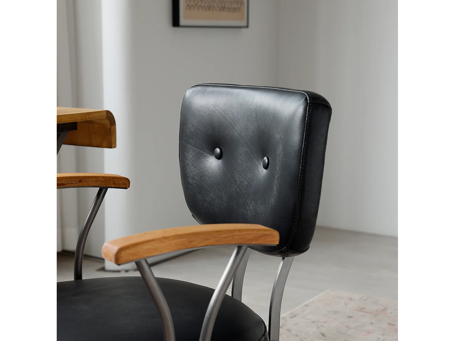 Chaise de bureau pivotante réglable, accoudoirs chêne, roulettes, siège ergonomique similicuir