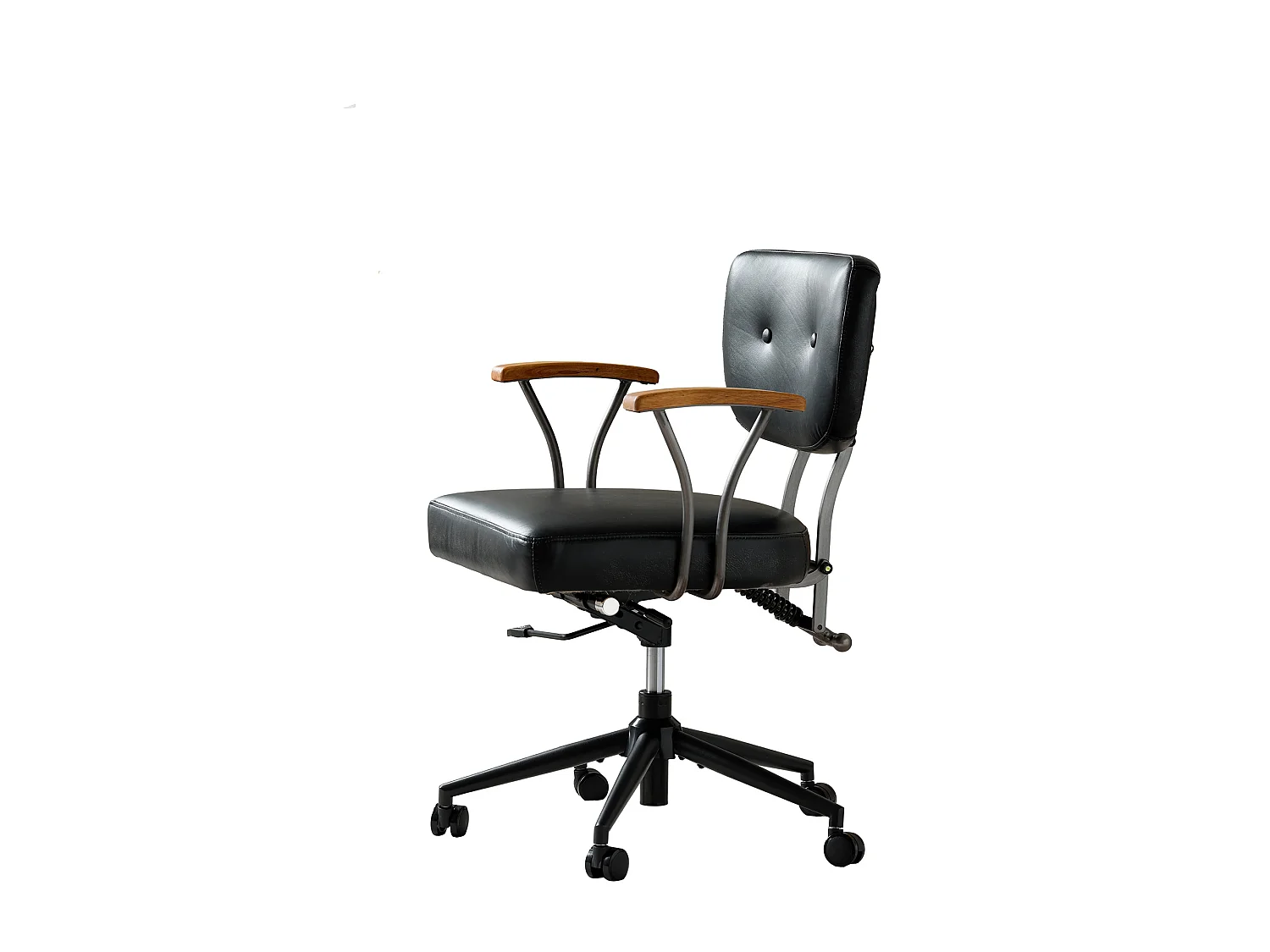 Chaise de bureau pivotante réglable, accoudoirs chêne, roulettes, siège ergonomique similicuir