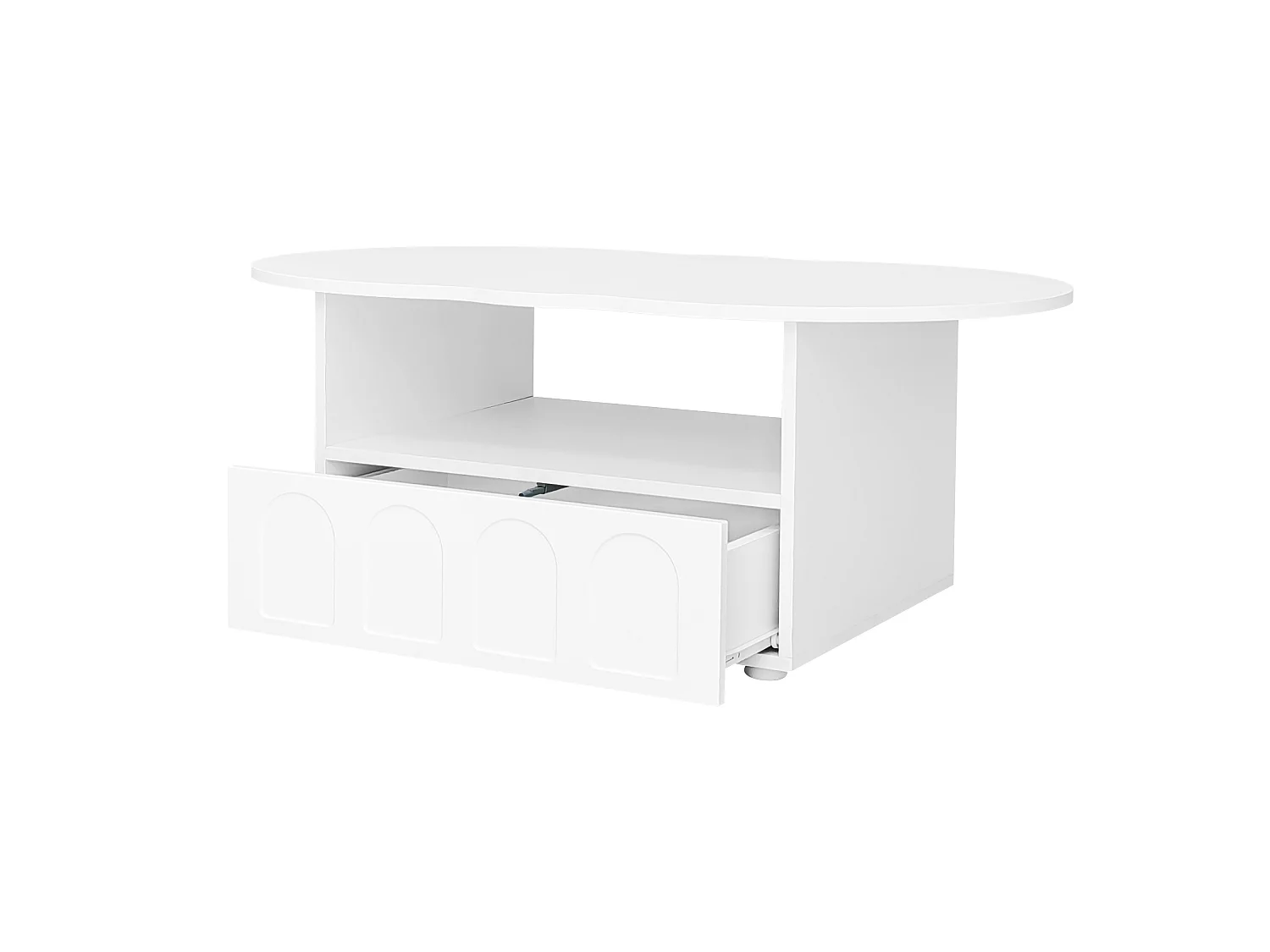 Table basse nuage avec tiroirs et rangements, design original, meuble salon scandinave