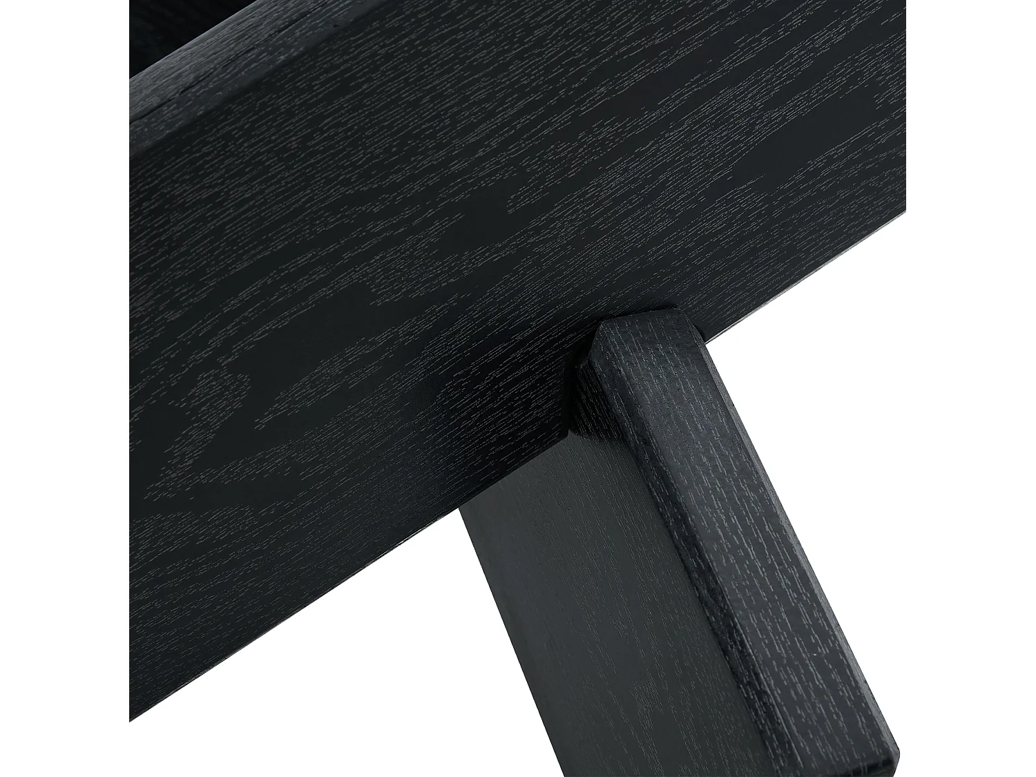 Table basse ronde en verre trempé, structure bois croisée noire, design géométrique, 79 cm