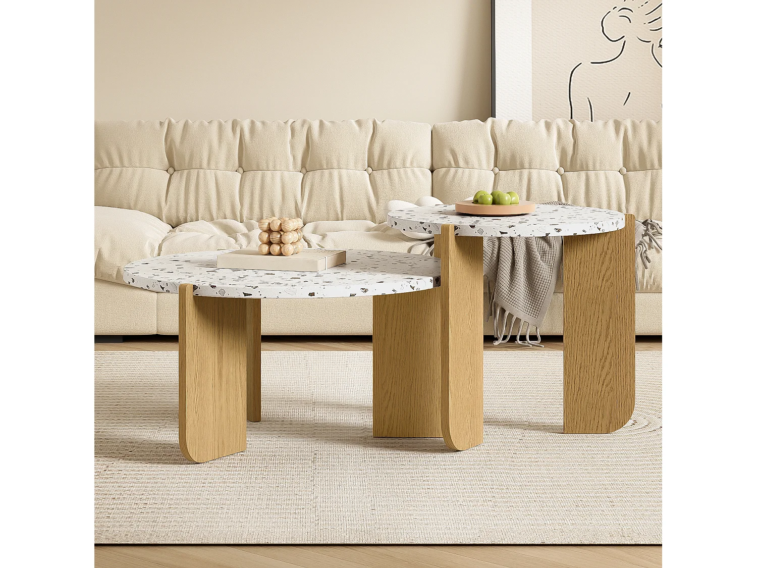 Lot de 2 tables basses gigognes modernes, design scandinave, pour salon et balcon