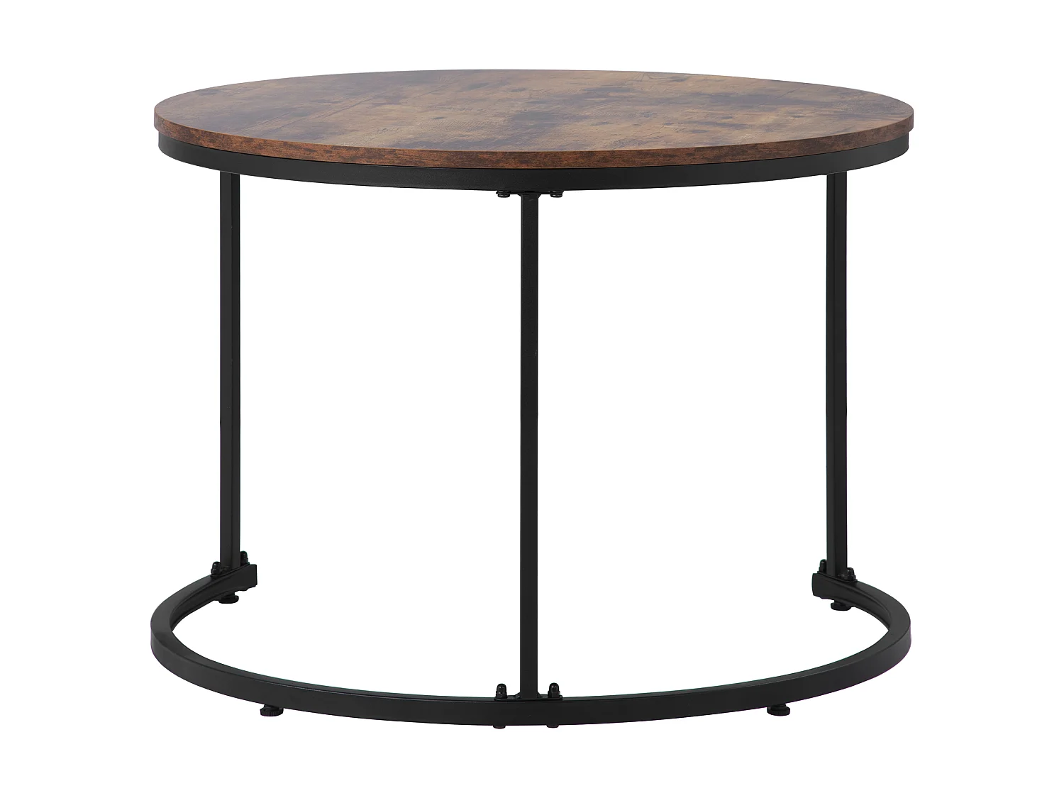 Lot de 2 tables basses gigognes rondes, plateau bois et pieds noirs, design scandinave salon