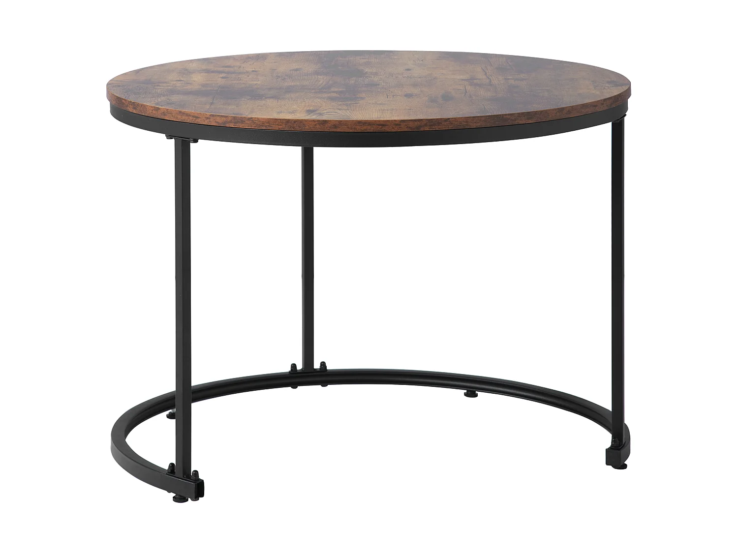 Lot de 2 tables basses gigognes rondes, plateau bois et pieds noirs, design scandinave salon