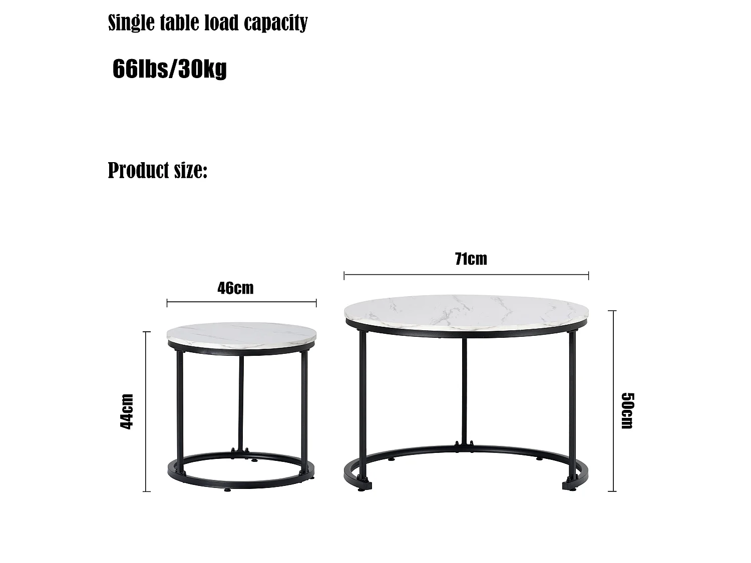 Lot de 2 tables basses gigognes rondes, plateau bois et métal noir, meuble salon moderne