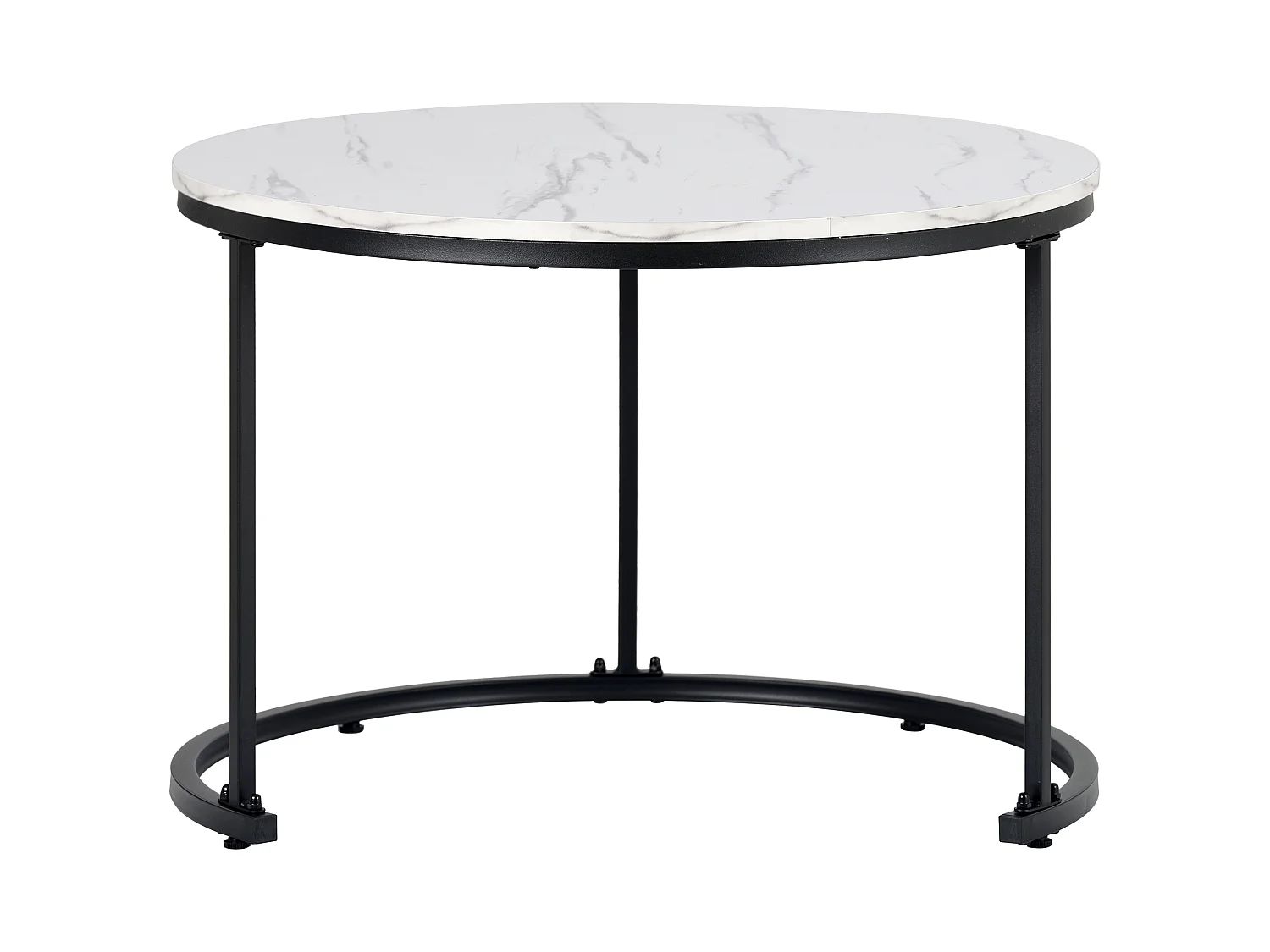 Lot de 2 tables basses gigognes rondes, plateau bois et métal noir, meuble salon moderne