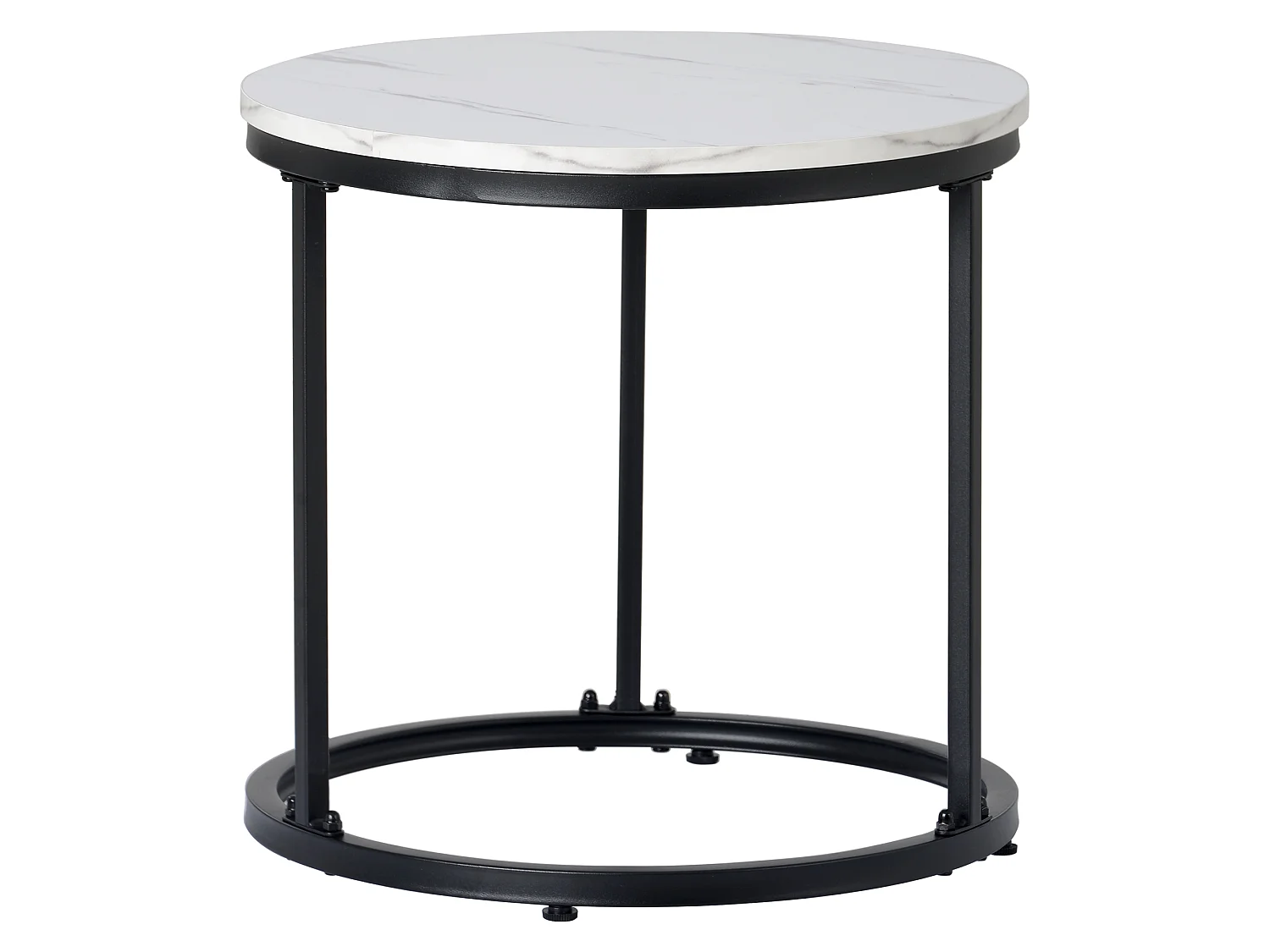 Lot de 2 tables basses gigognes rondes, plateau bois et métal noir, meuble salon moderne