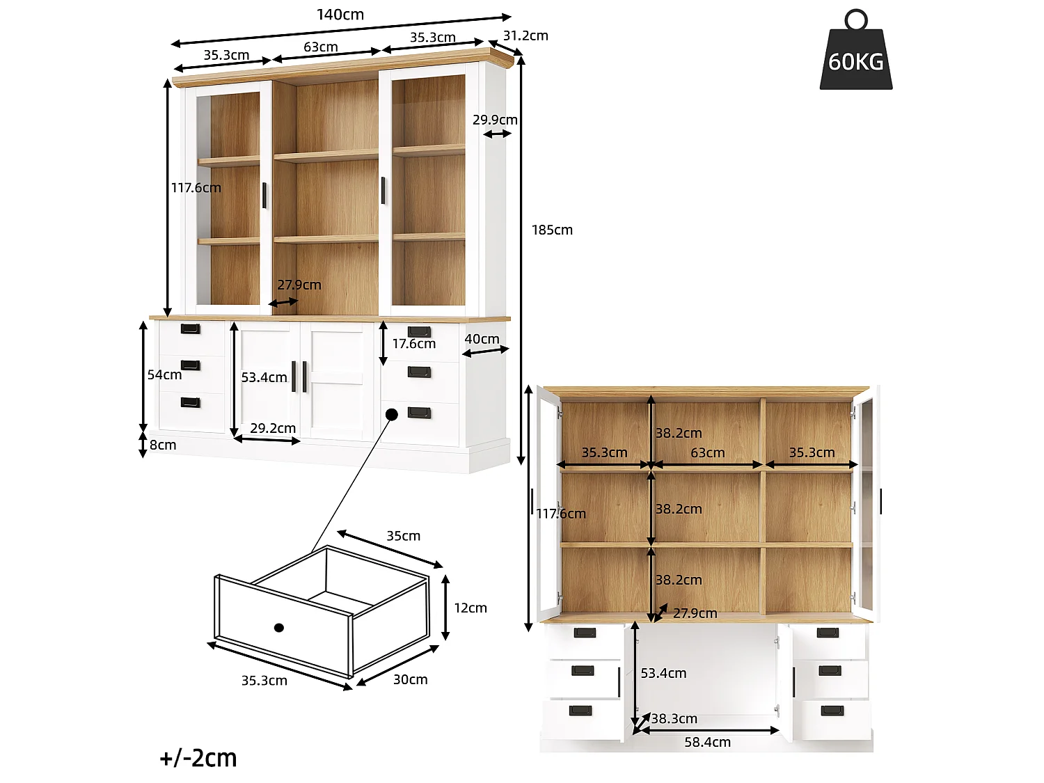 Meuble de cuisine haut LED 130x45x180 cm, buffet armoire avec portes vitrées, rangement, MDF, noir