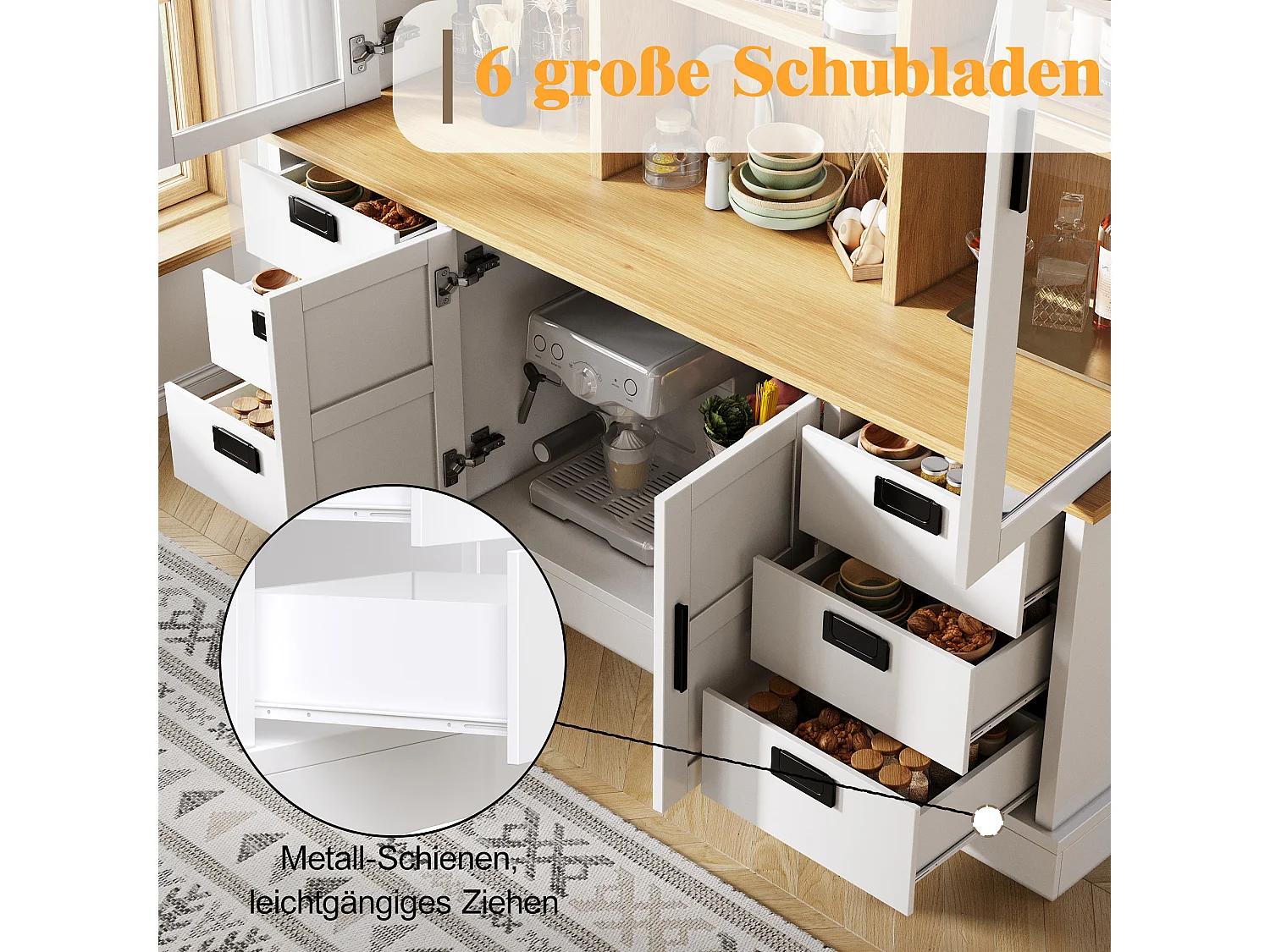 Meuble de cuisine haut LED 130x45x180 cm, buffet armoire avec portes vitrées, rangement, MDF, noir