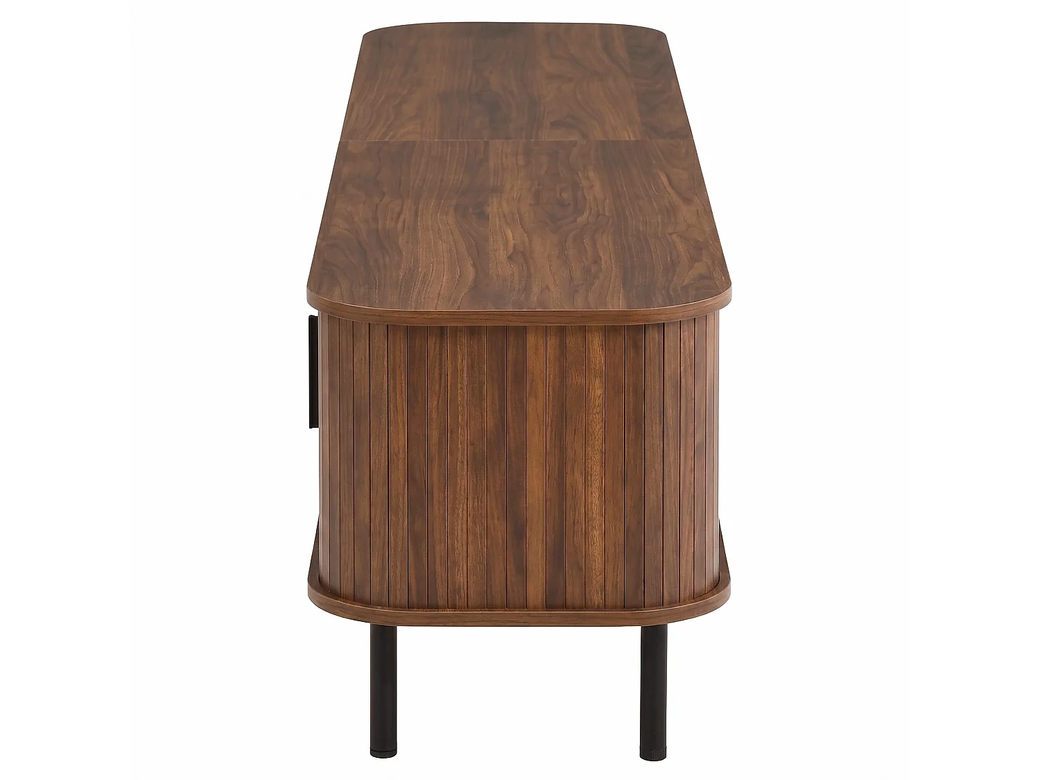Meuble TV 180x40x44,5 cm, 2 tiroirs centraux, 2 portes coulissantes, LED contrôlable par application, passe-câbles, MDF et panneaux de particules, noyer