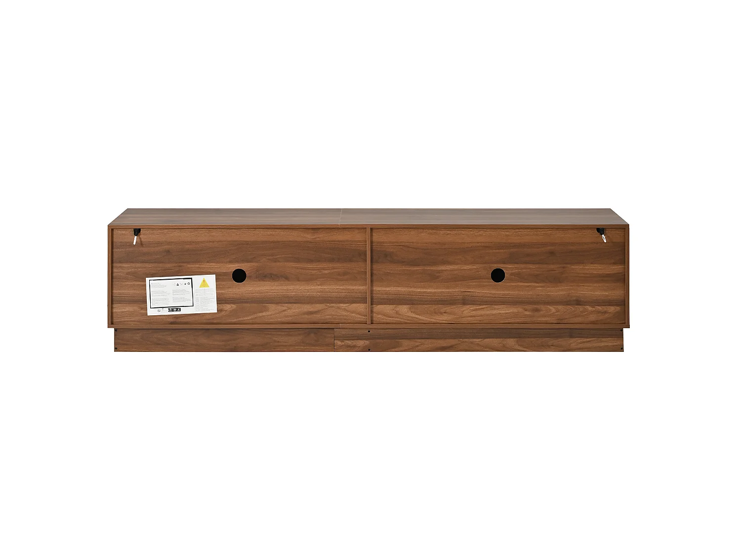 Meuble TV 180 x 40 x 44,5 cm - 4 portes push-to-open - LED multicolore - passe-câbles - MDF et métal - noyer
