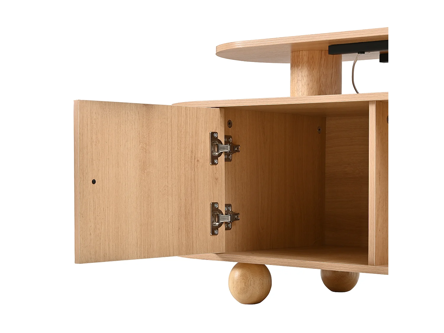 Meuble TV 180 x 40 x 48 cm - Double plateau, 4 portes centrales, 2 portes coulissantes, LED, MDF, naturel