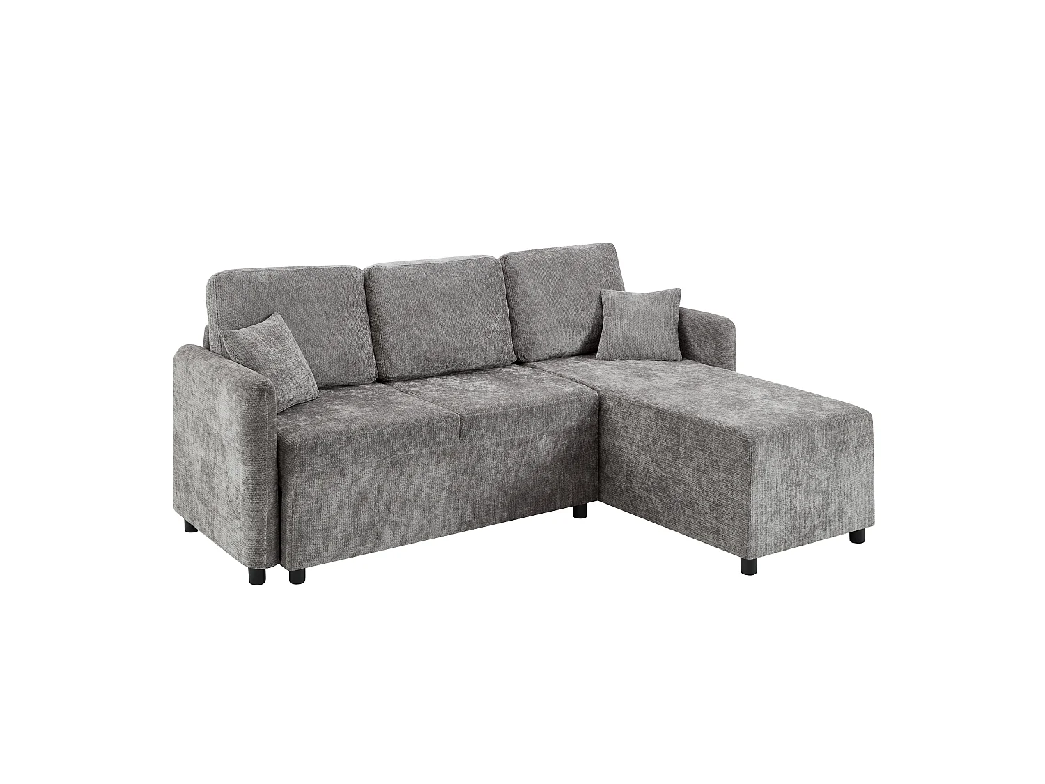 Canapé d’angle 3 places 187,5x143,8x85,5 cm, méridienne, 2 coussins, mousse haute densité, chenille, gris