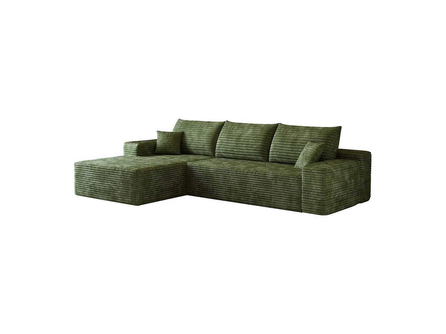 Canapé d'angle modulable 270x175x83 cm en L - mousse sans montage avec assise profonde et méridienne - Velours côtelé - vert