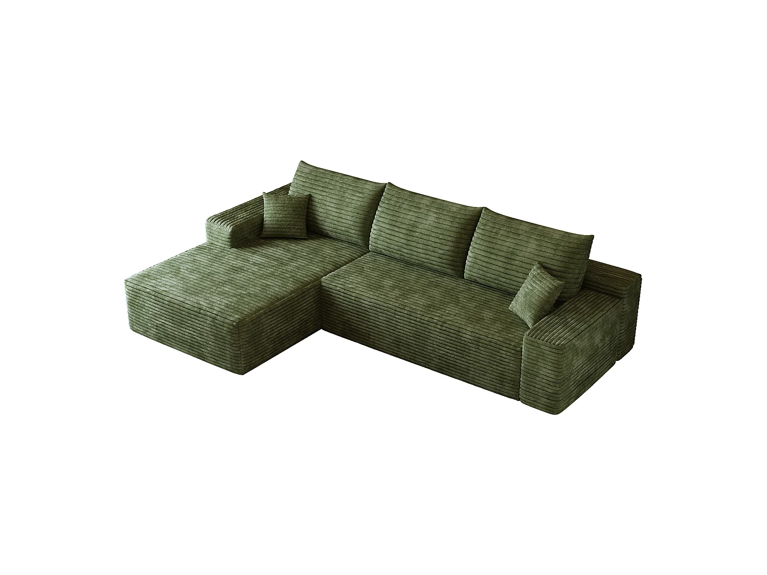Canapé d'angle modulable 270x175x83 cm en L - mousse sans montage avec assise profonde et méridienne - Velours côtelé - vert