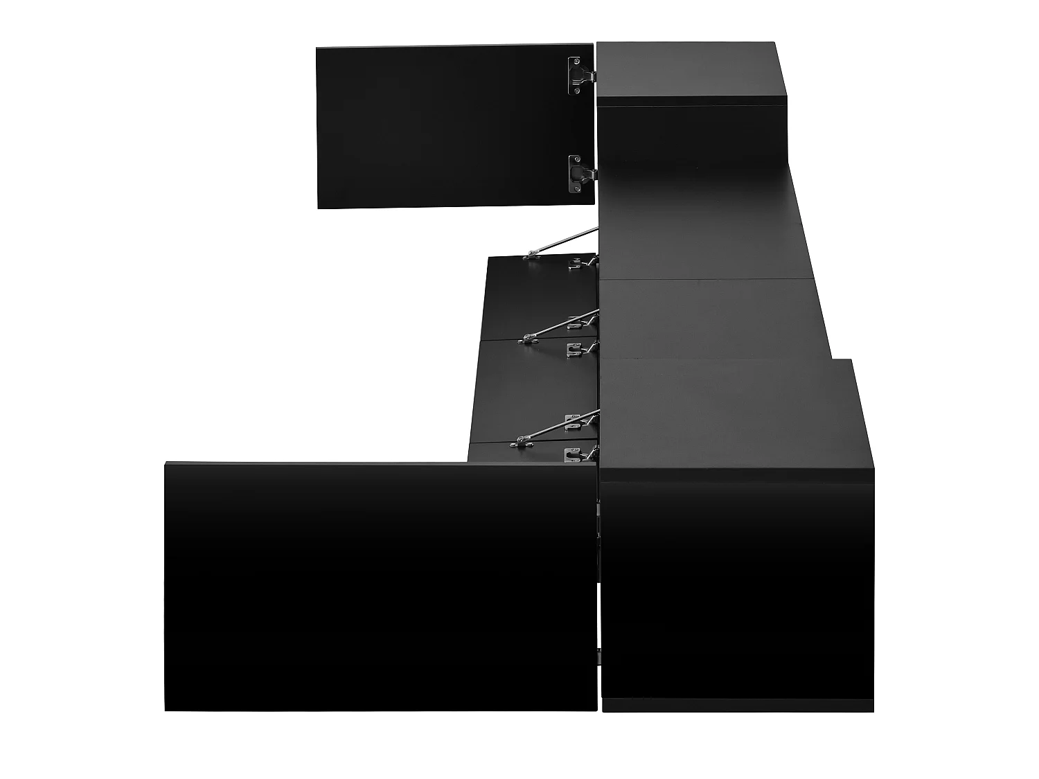 Meuble TV Suspendu 245 x 30 x 26 cm - Portes Brillantes - LED App - Passe-Câbles - panneaux de particules et MDF - Noir