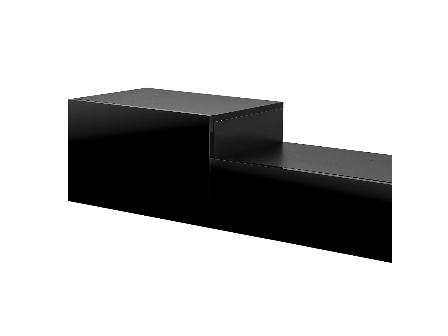 Meuble TV Suspendu 245 x 30 x 26 cm - Portes Brillantes - LED App - Passe-Câbles - panneaux de particules et MDF - Noir