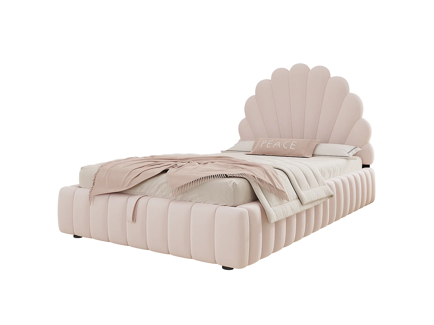 Lit coffre enfant 90x200 cm Lit simple avec coffre hydraulique, grand rangement, tissu velours rose
