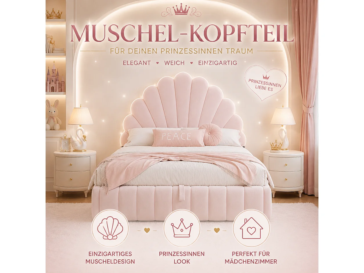 Lit coffre enfant 90x200 cm Lit simple avec coffre hydraulique, grand rangement, tissu velours rose