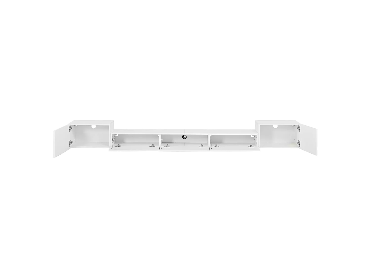 Meuble TV Suspendu 245 x 30 x 26 cm - Portes Brillantes - LED App - Passe-Câbles - panneaux de particules et MDF - Blanc