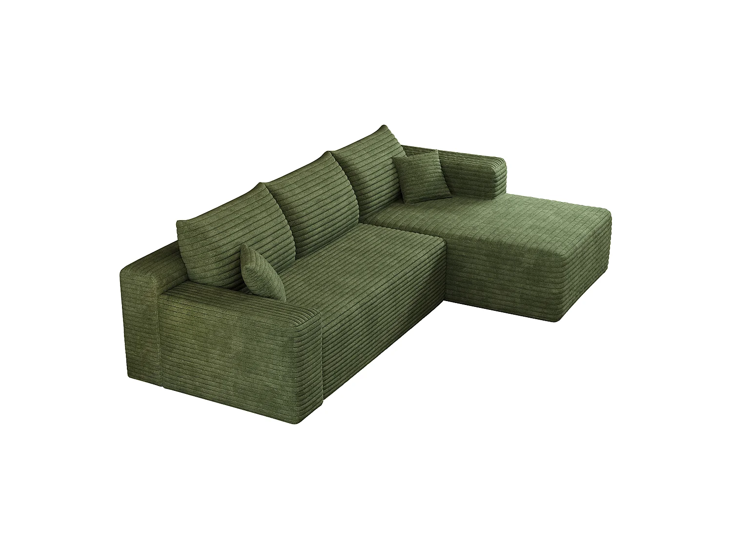 Canapé d'angle en L 241x151x58 cm,design nuage, prêt à l'emploi sans montage, Velours côtelé, Vert