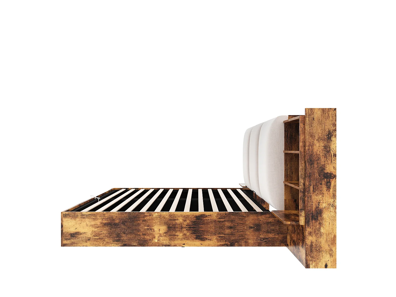 Lit coffre rembourrée 180x200 cm Lit double avec LED, rangement hydraulique, 6 compartiments, brun