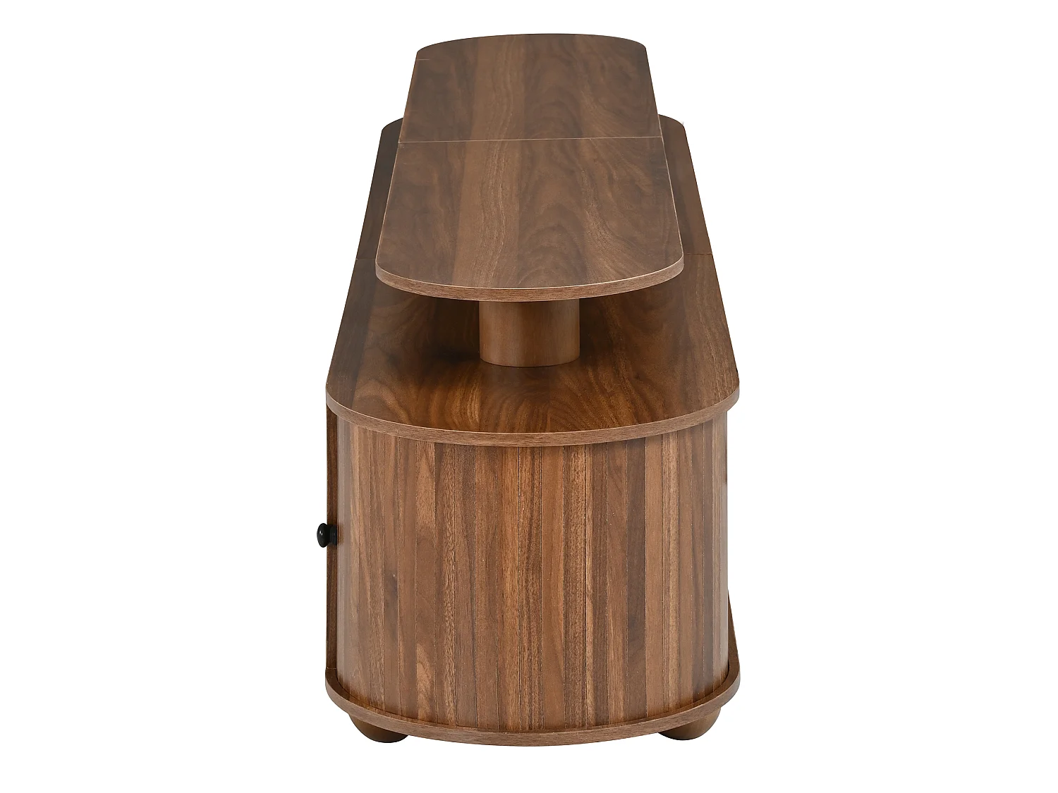 Meuble TV 180 x 40 x 48 cm - Double plateau, 4 portes centrales, 2 portes coulissantes, LED, MDF, noyer