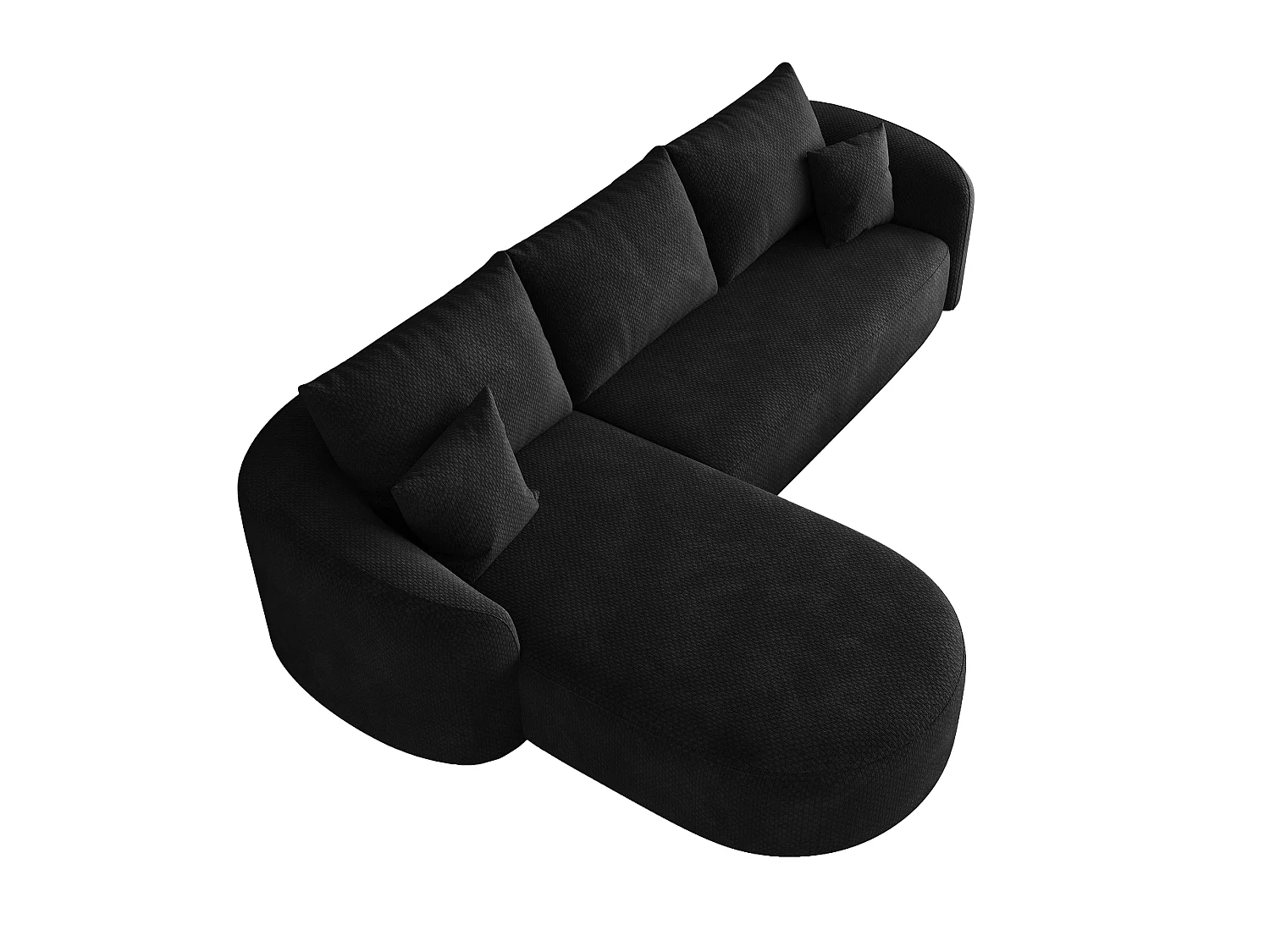 Canapé d’angle fixe 4 places 266x168 cm, canapé sans montage avec méridienne gauche, mousse, tissu chenille noir