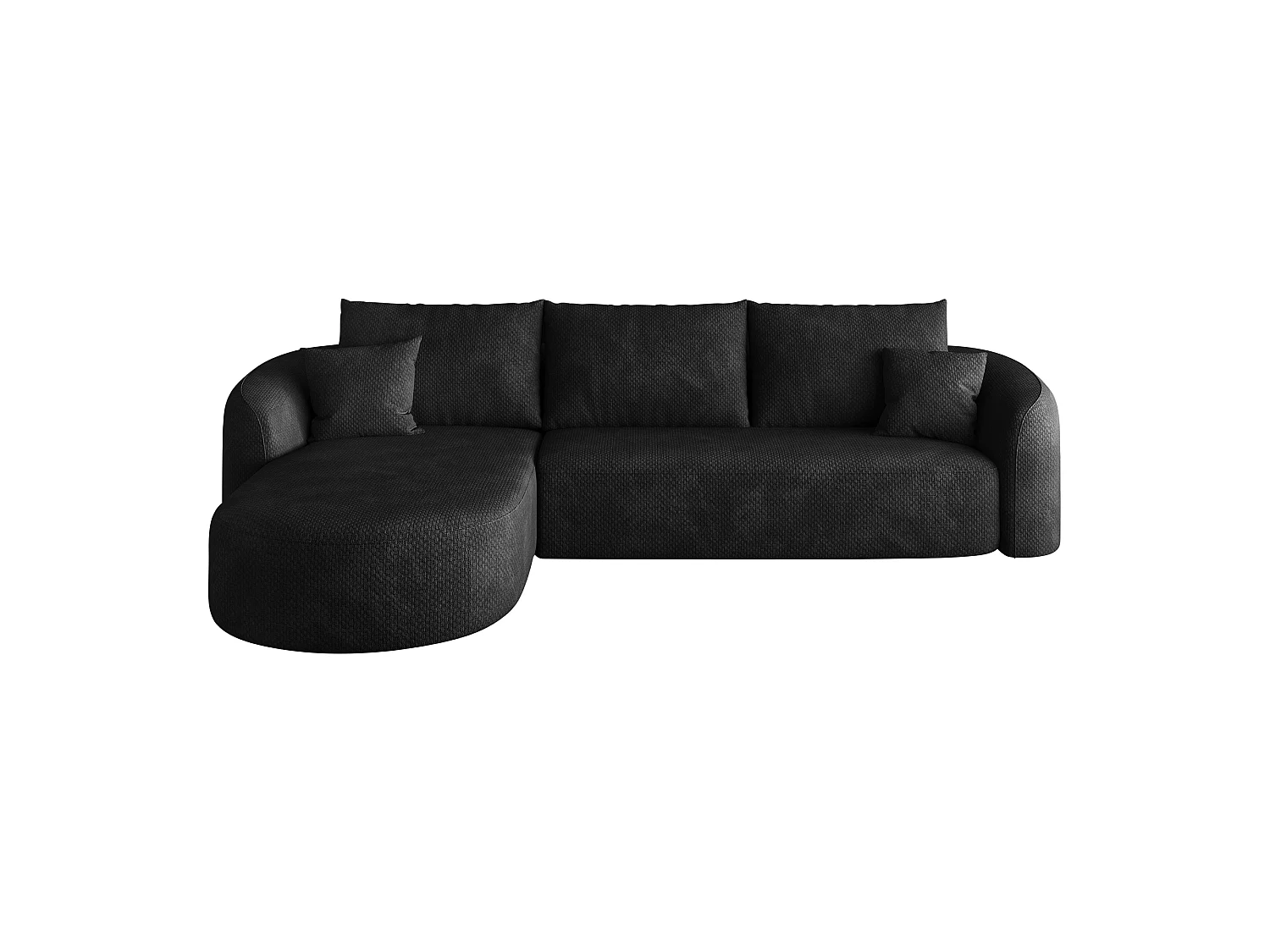 Canapé d’angle fixe 4 places 266x168 cm, canapé sans montage avec méridienne gauche, mousse, tissu chenille noir