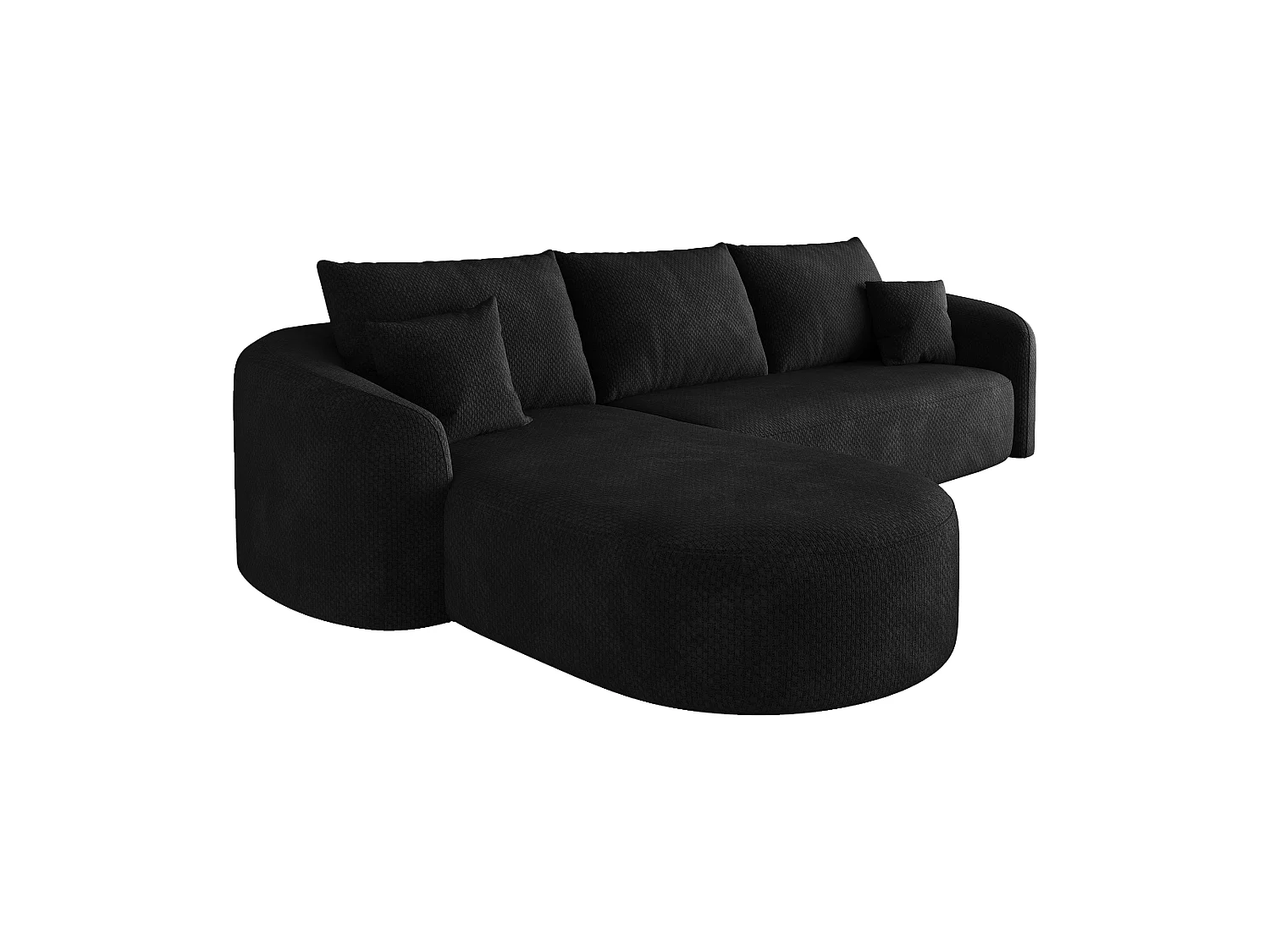 Canapé d’angle fixe 4 places 266x168 cm, canapé sans montage avec méridienne gauche, mousse, tissu chenille noir