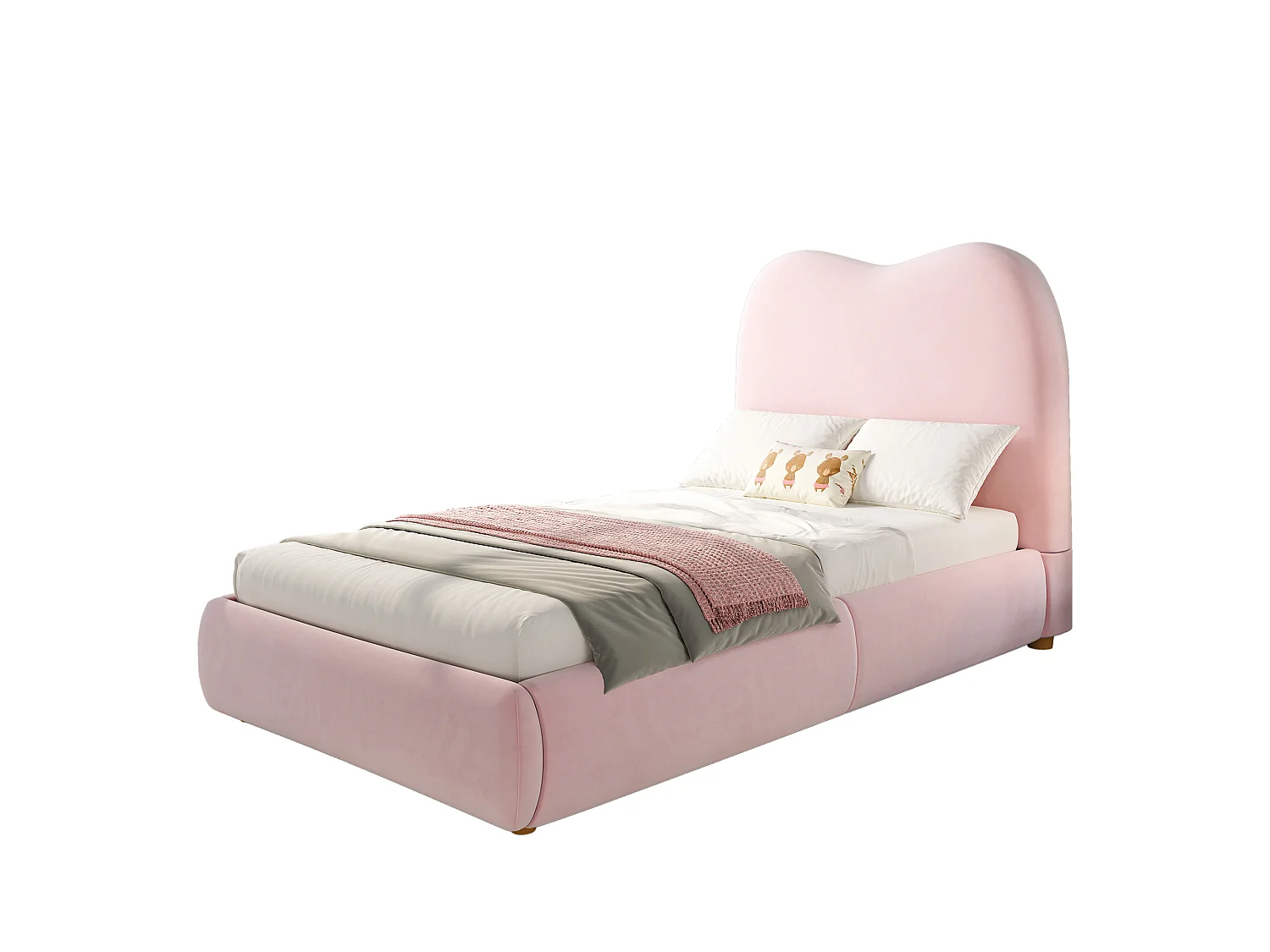 Lit coffre enfant 90x200 cm, lit hydraulique simple, lit avec rangement, sommier à lattes, tête de lit rembourrée, lin, gris