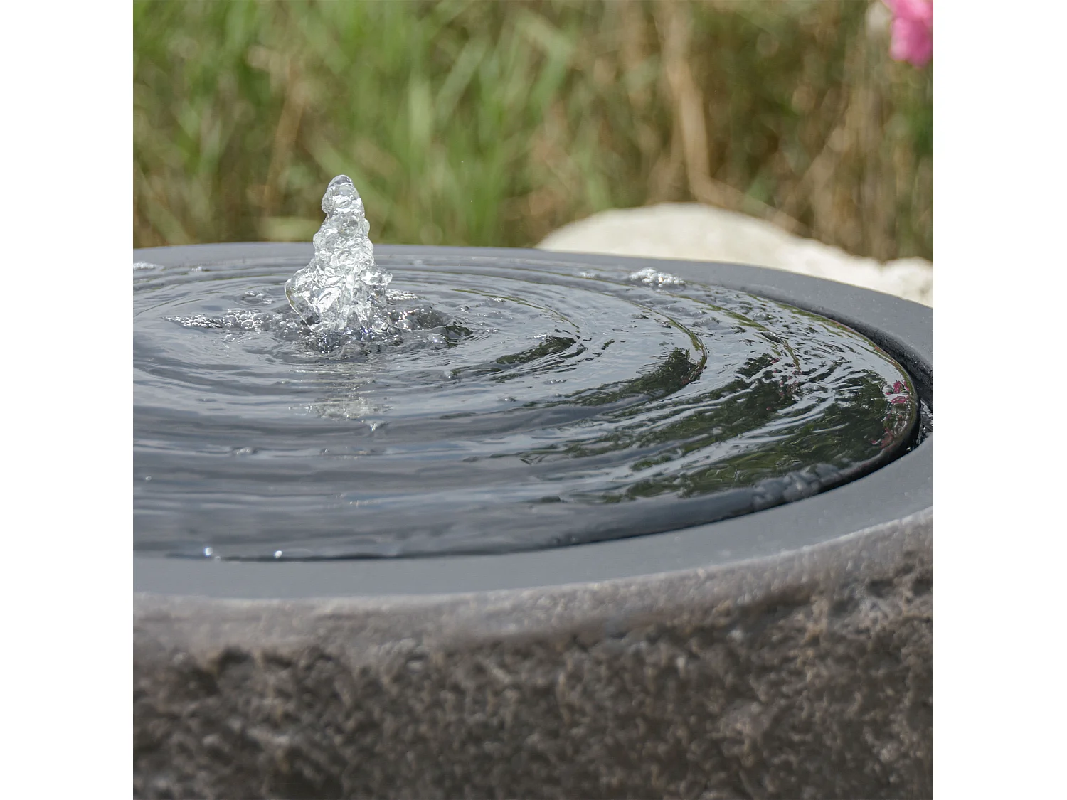 Fontaine aspect pierre Giri S noire, fontaine sur pied avec pompe et LED, 42 cm