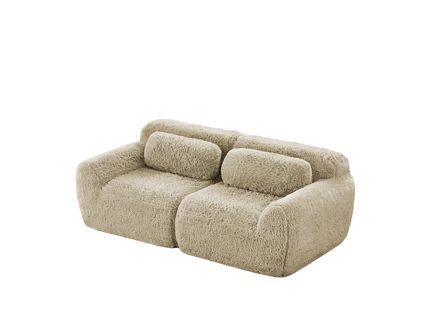 Canapé 2 places en peluche doux 204x104x73cm, modulable et combinable, mousse hautement élastique, base antidérapante, kaki clair