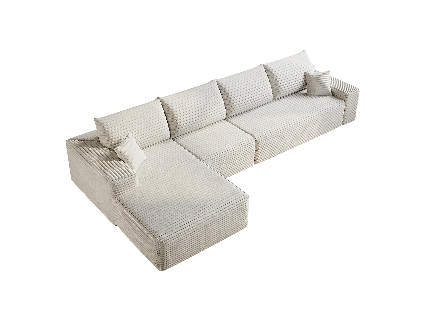 Canapé d'angle modulable en L 340x175x83 cm - sans montage avec assise profonde et méridienne - Velours côtelé - blanc
