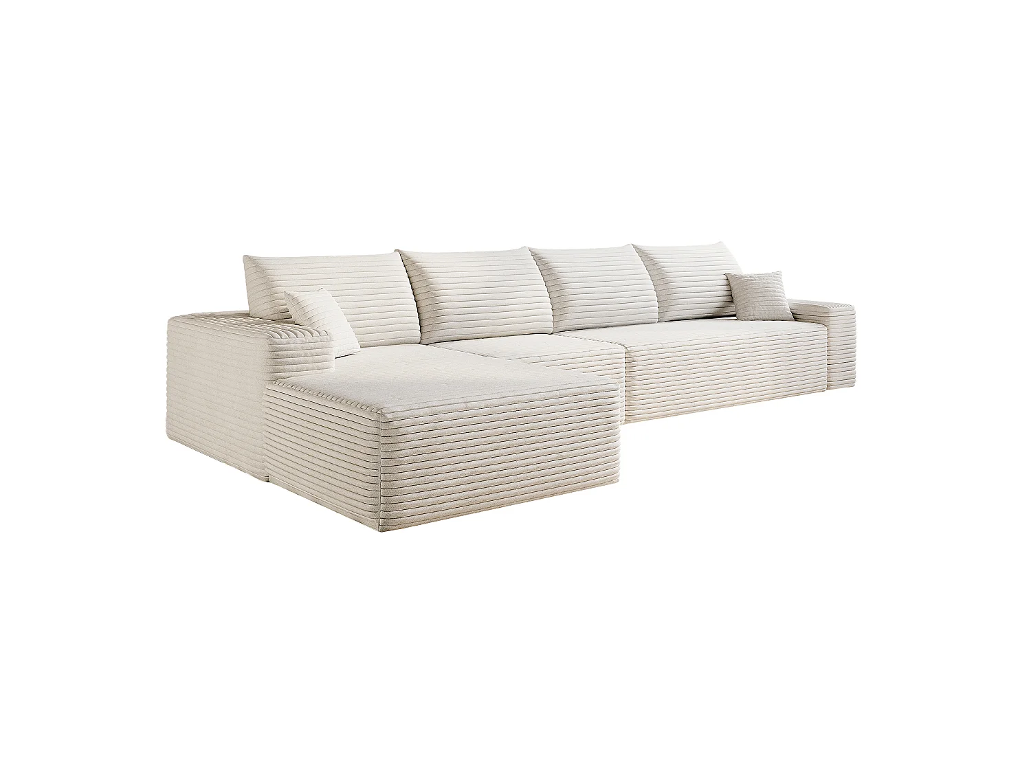 Canapé d'angle modulable en L 340x175x83 cm - sans montage avec assise profonde et méridienne - Velours côtelé - blanc
