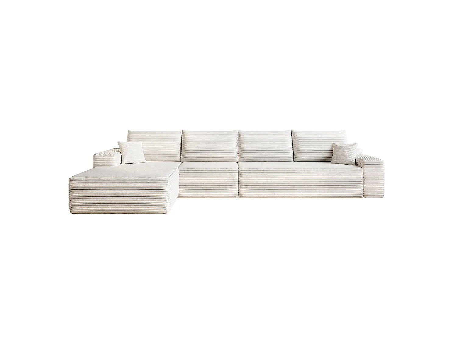 Canapé d'angle modulable en L 340x175x83 cm - sans montage avec assise profonde et méridienne - Velours côtelé - blanc