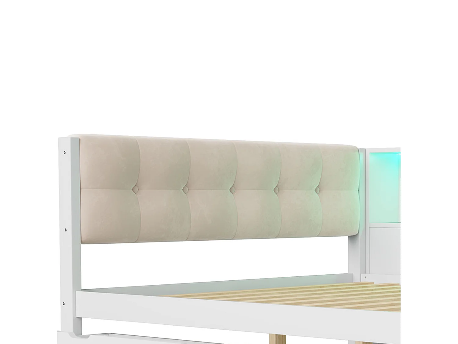 Lit banquette en bois 140x200 cm, LED, USB, daybed avec rangement, 2 tiroirs, étagère, sans matelas, blanc, pin et MDF