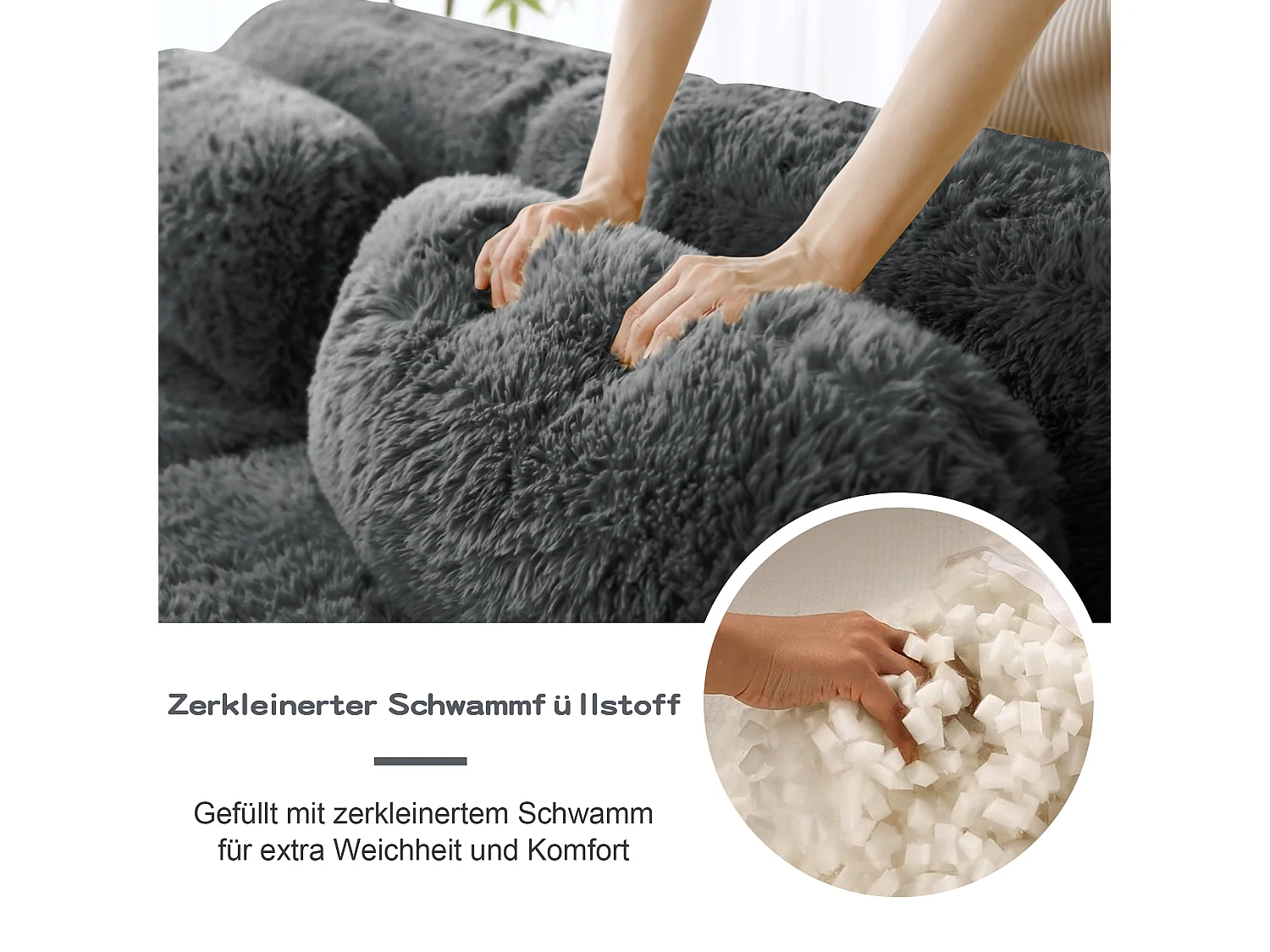Canapé 2 places en peluche doux 204x104x73cm, modulable et combinable, mousse hautement élastique, base antidérapante, gris