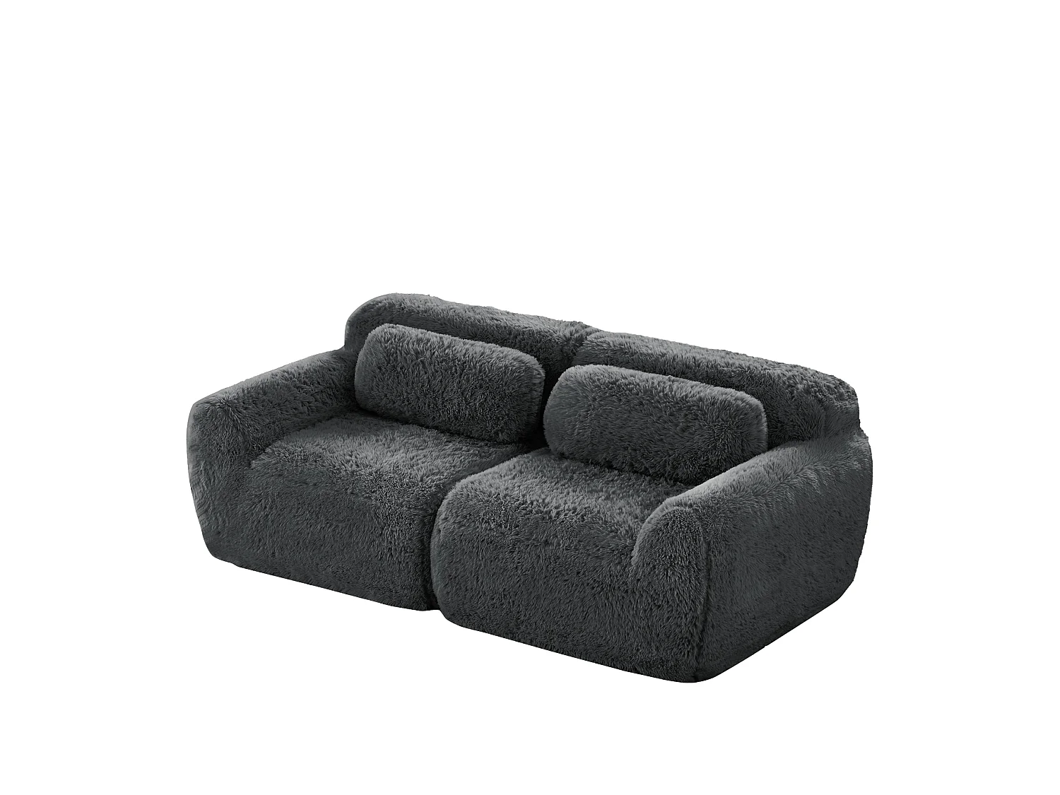 Canapé 2 places en peluche doux 204x104x73cm, modulable et combinable, mousse hautement élastique, base antidérapante, gris