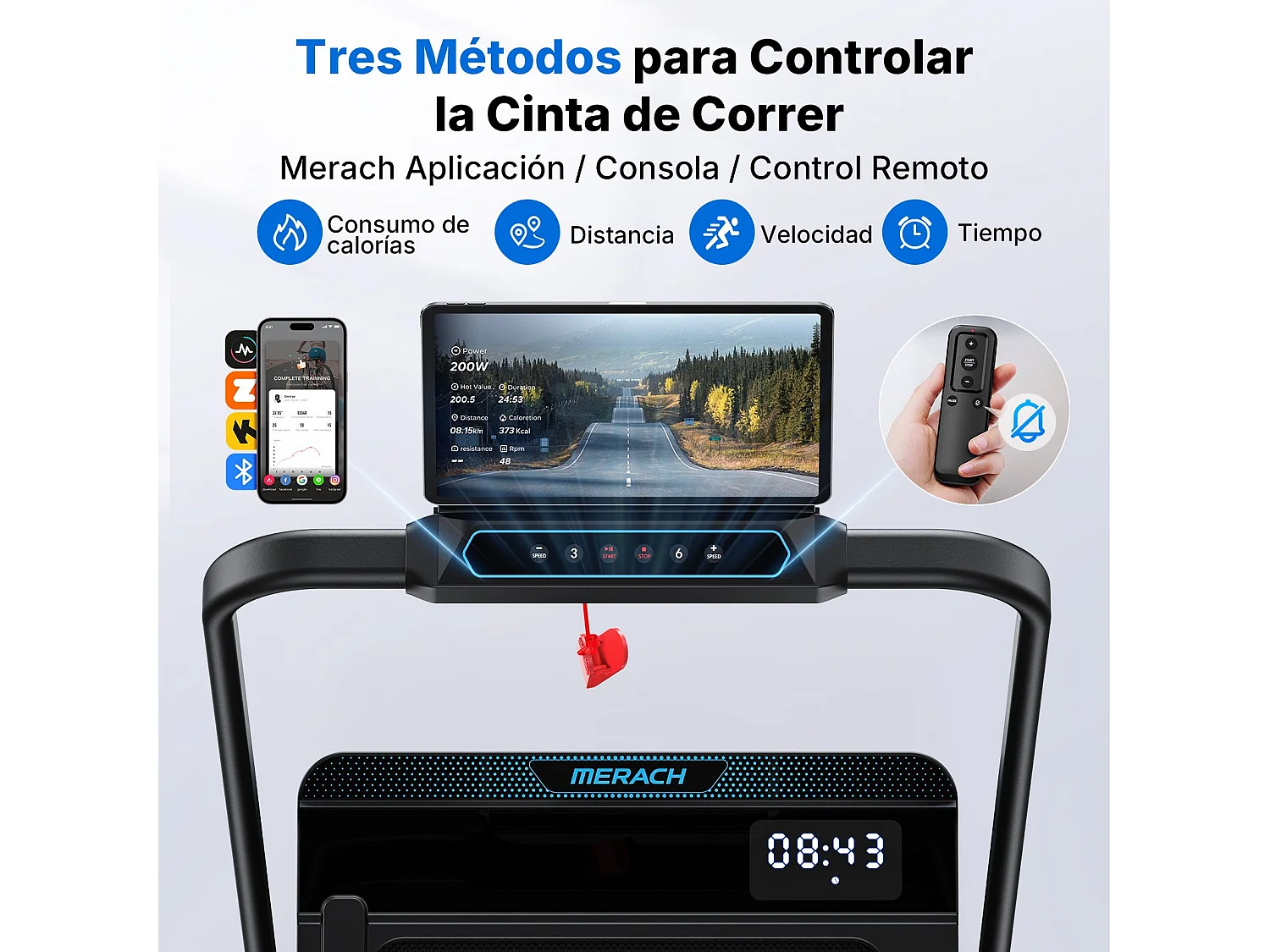 Tapis de course 3-en-1 MERACH avec Bluetooth, écran LED, vitesse 1–12 km/h, inclinaison de 6 %, moteur 3,0 CV, application et télécommande, jusqu'à 136 kg
