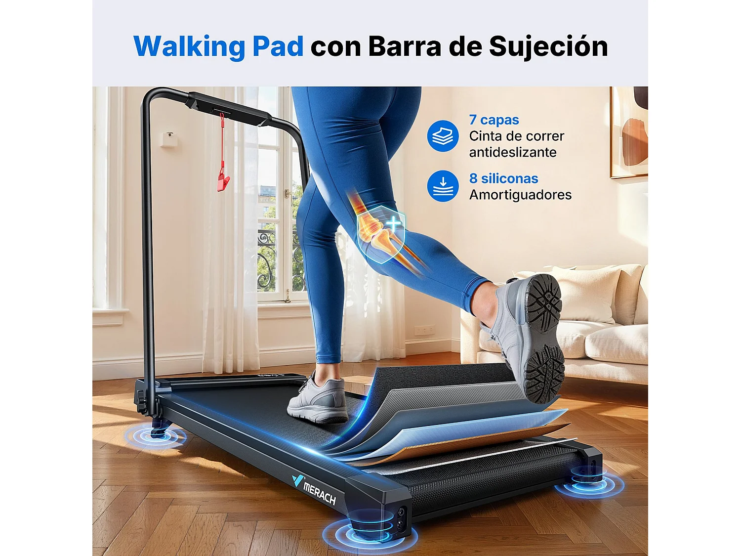 Tapis de course 3-en-1 MERACH avec Bluetooth, écran LED, vitesse 1–12 km/h, inclinaison de 6 %, moteur 3,0 CV, application et télécommande, jusqu'à 136 kg