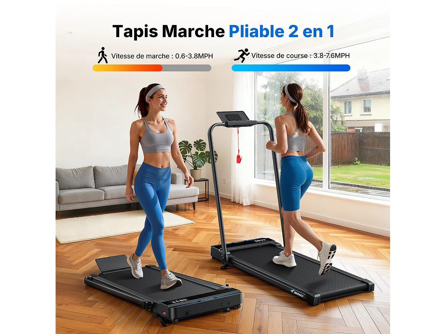 Cinta de correr MERACH 3 en 1 con Bluetooth, pantalla LED, 1–12 km/h, inclinación del 6%, 3.0 HP, compatible con app y control remoto, hasta 136 kg