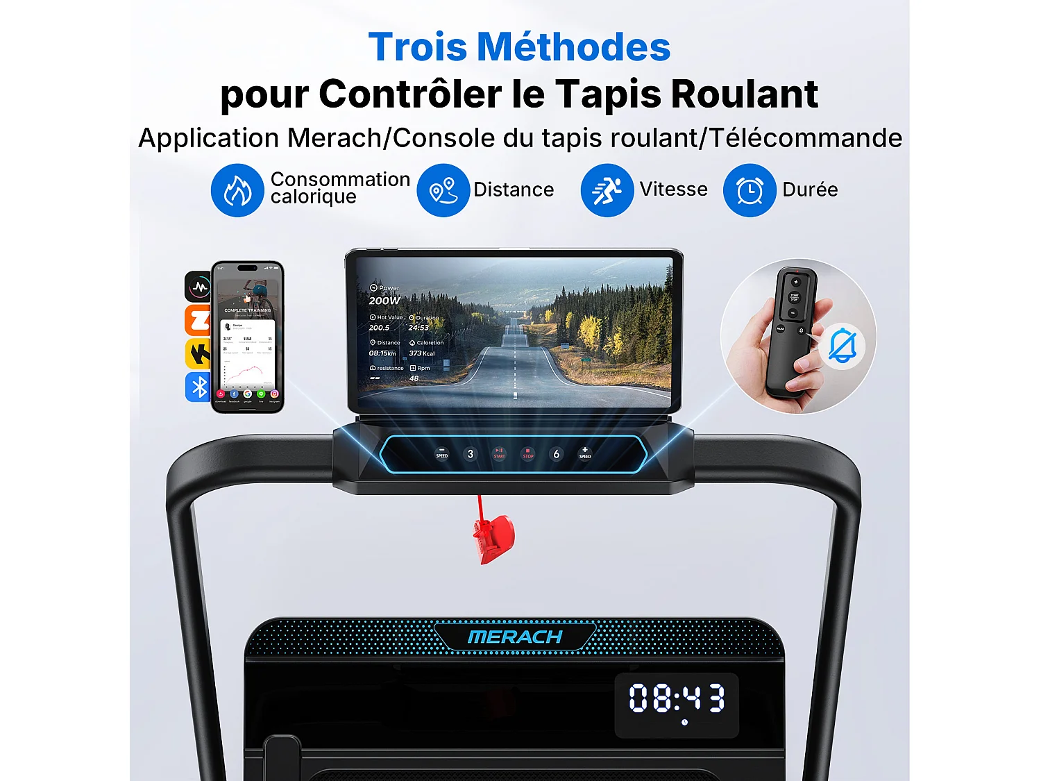 Cinta de correr MERACH 3 en 1 con Bluetooth, pantalla LED, 1–12 km/h, inclinación del 6%, 3.0 HP, compatible con app y control remoto, hasta 136 kg