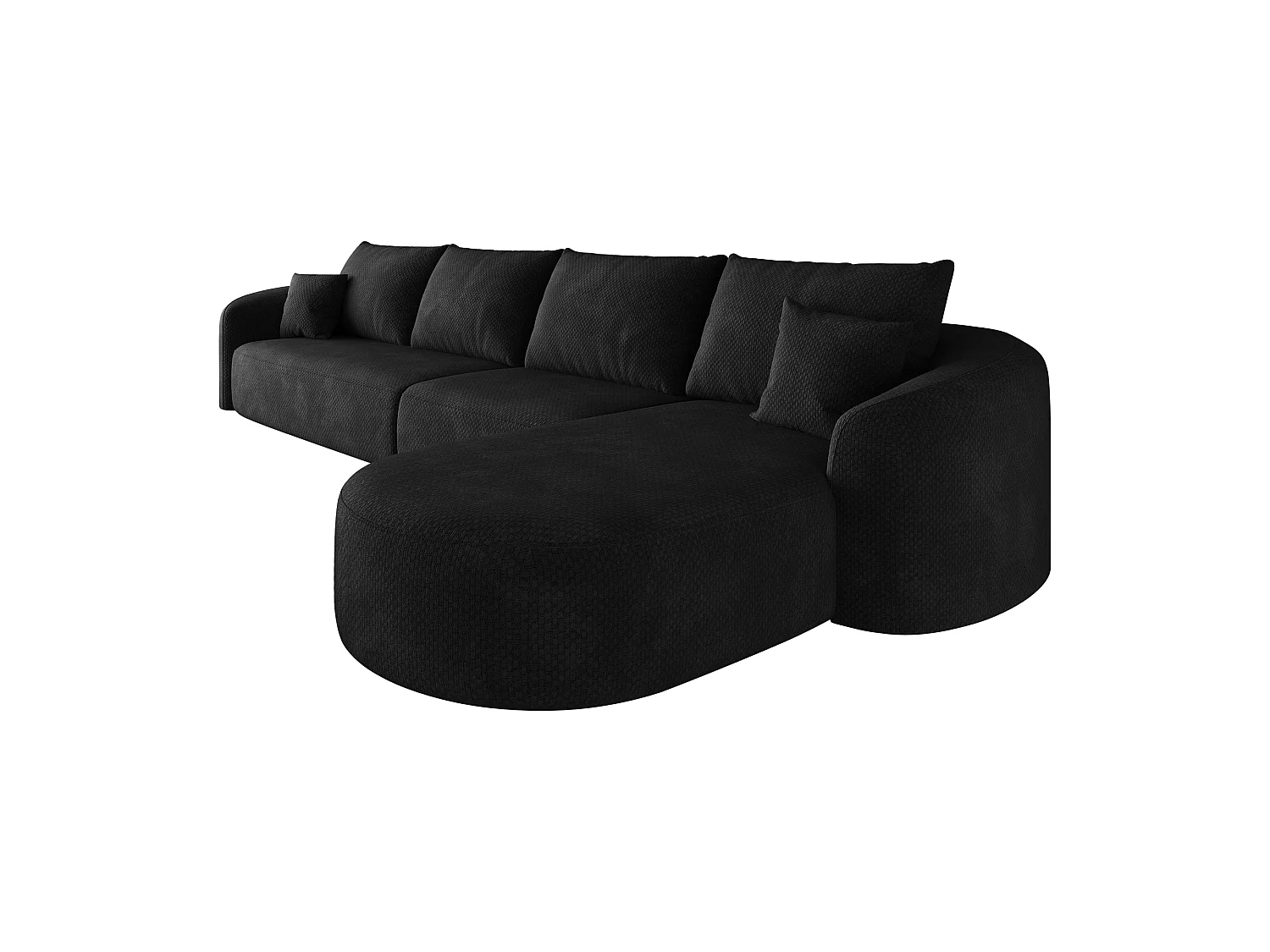 Canapé d’angle fixe 5 places 336x168x85 cm, canapé sans montage avec méridienne droite, mousse, tissu chenille noir