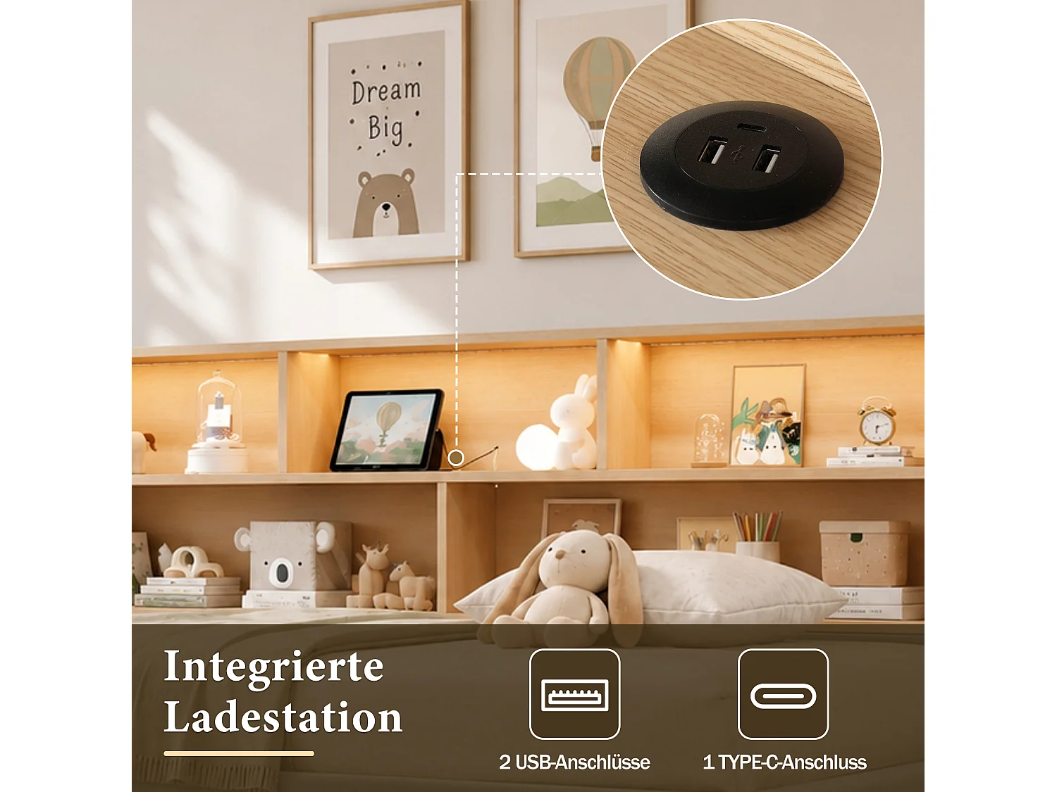 Lit Gigogne 90x200 cm Lit Banquette extensible 180 cm avec 2 tiroirs, USB et LED, velours gris